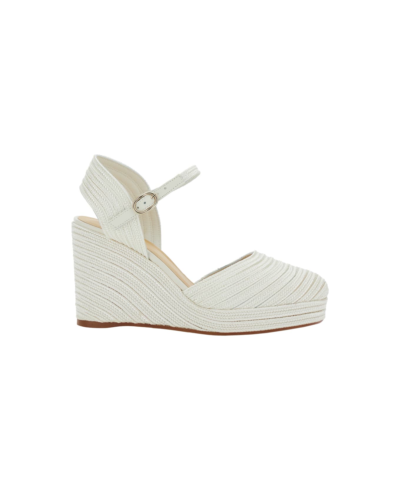 Castañer 'carolyn' White Wedges With Strap In Metallic Raffia Woman - White