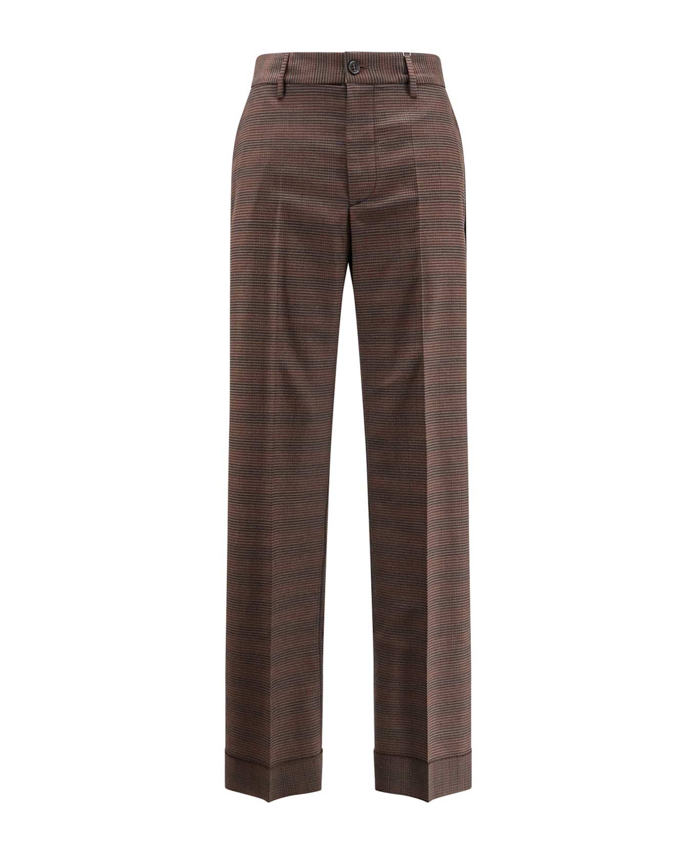 MM6 Maison Margiela Wool Blend Trousers With Raw-cut Edges - Brown/Black