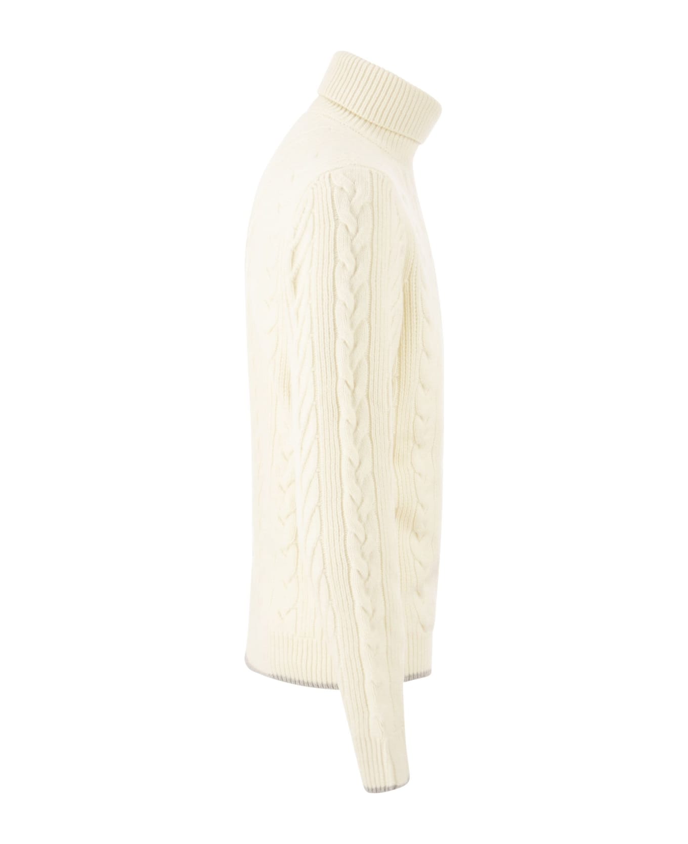 Peserico Wool And Cashmere Cable-knit Turtleneck Sweater - Cream