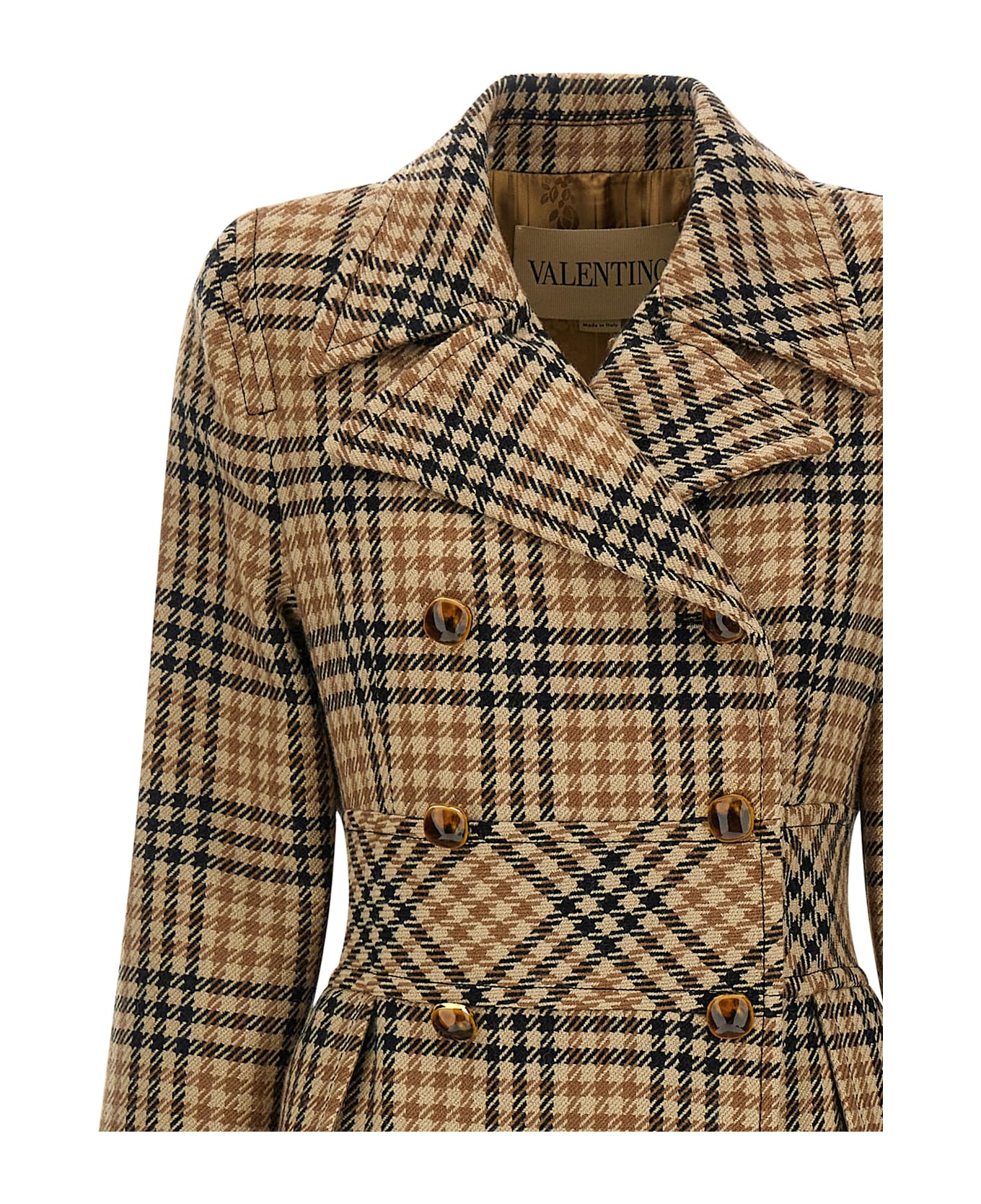 Valentino Garavani Houndstooth Wool Coat - Brown