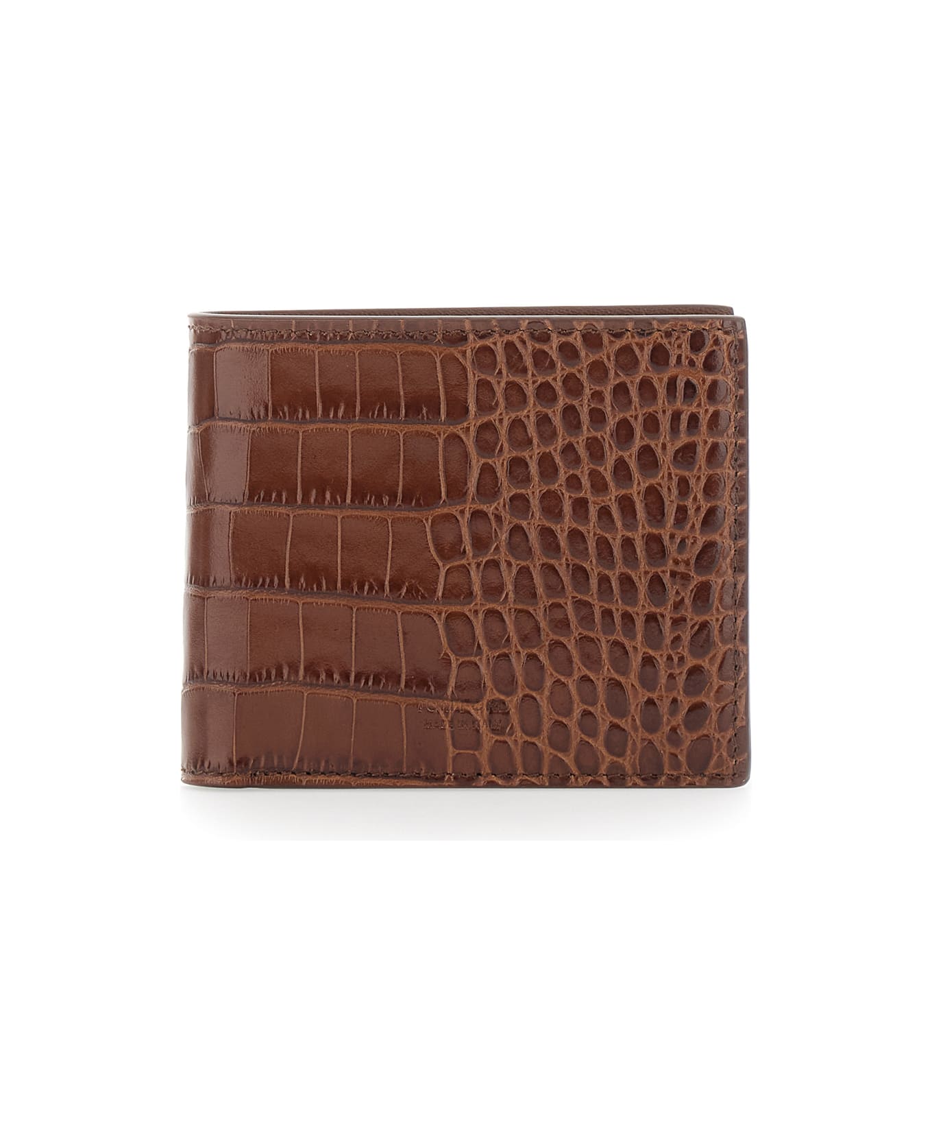 Tom Ford Brown Bi-fold Wallet With Embossed Crocodile Effect In Leather Man - Brown