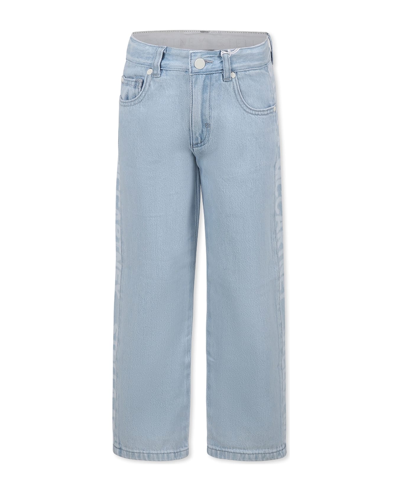 Stella McCartney Kids Light Blue Jeans For Boy With White Logo - Denim