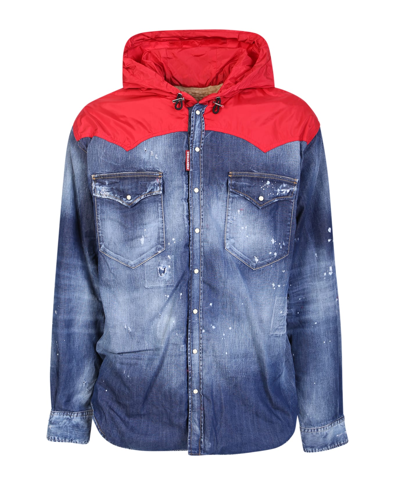 Dsquared2 Blue Denim Hoodie Nylon Shirt Jacket - Blue