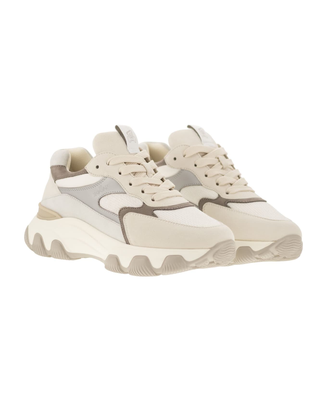 Hogan Hyperactive - Leather And Fabric Trainers - White/beige