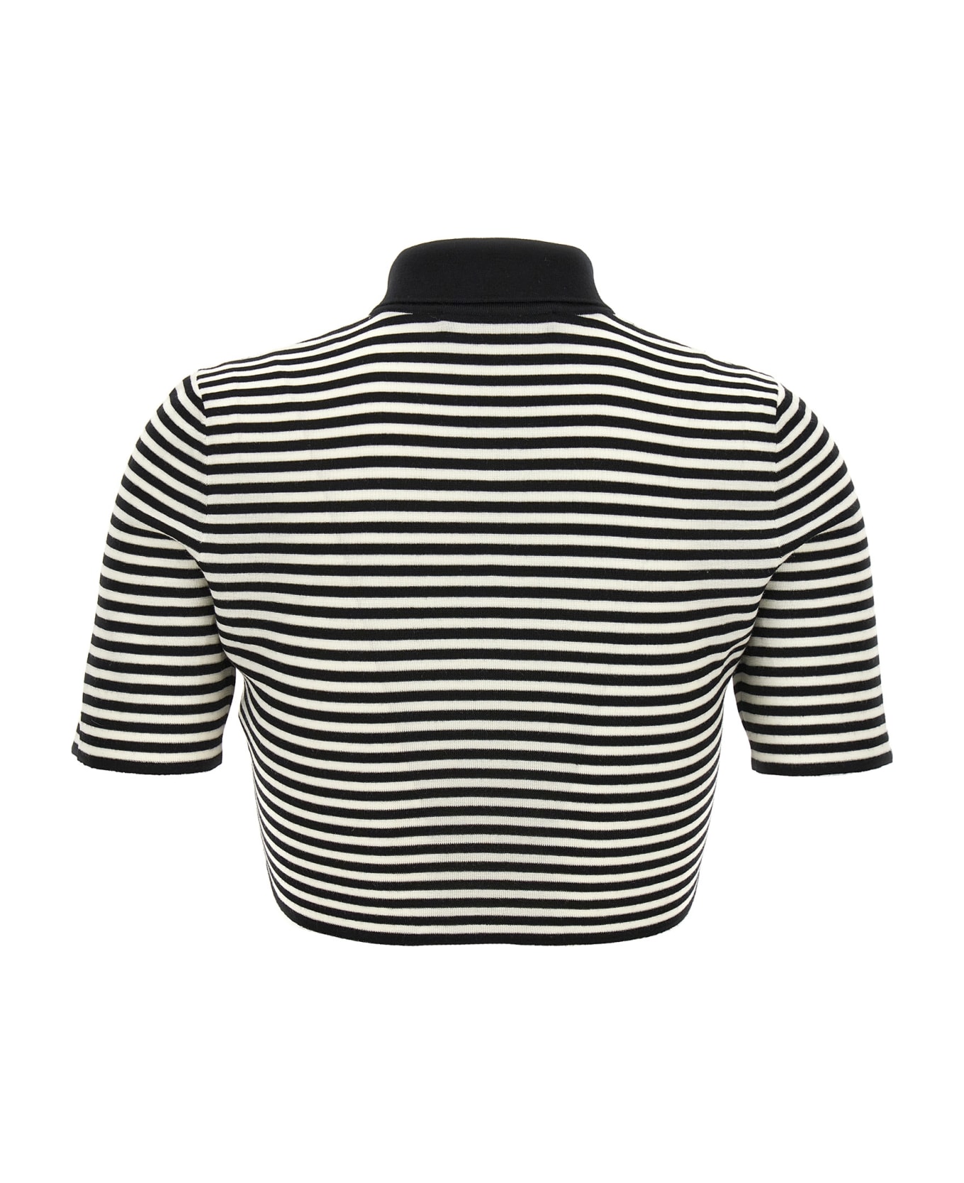 Dolce & Gabbana Striped Cropped Polo Shirt - White/Black ポロシャツ