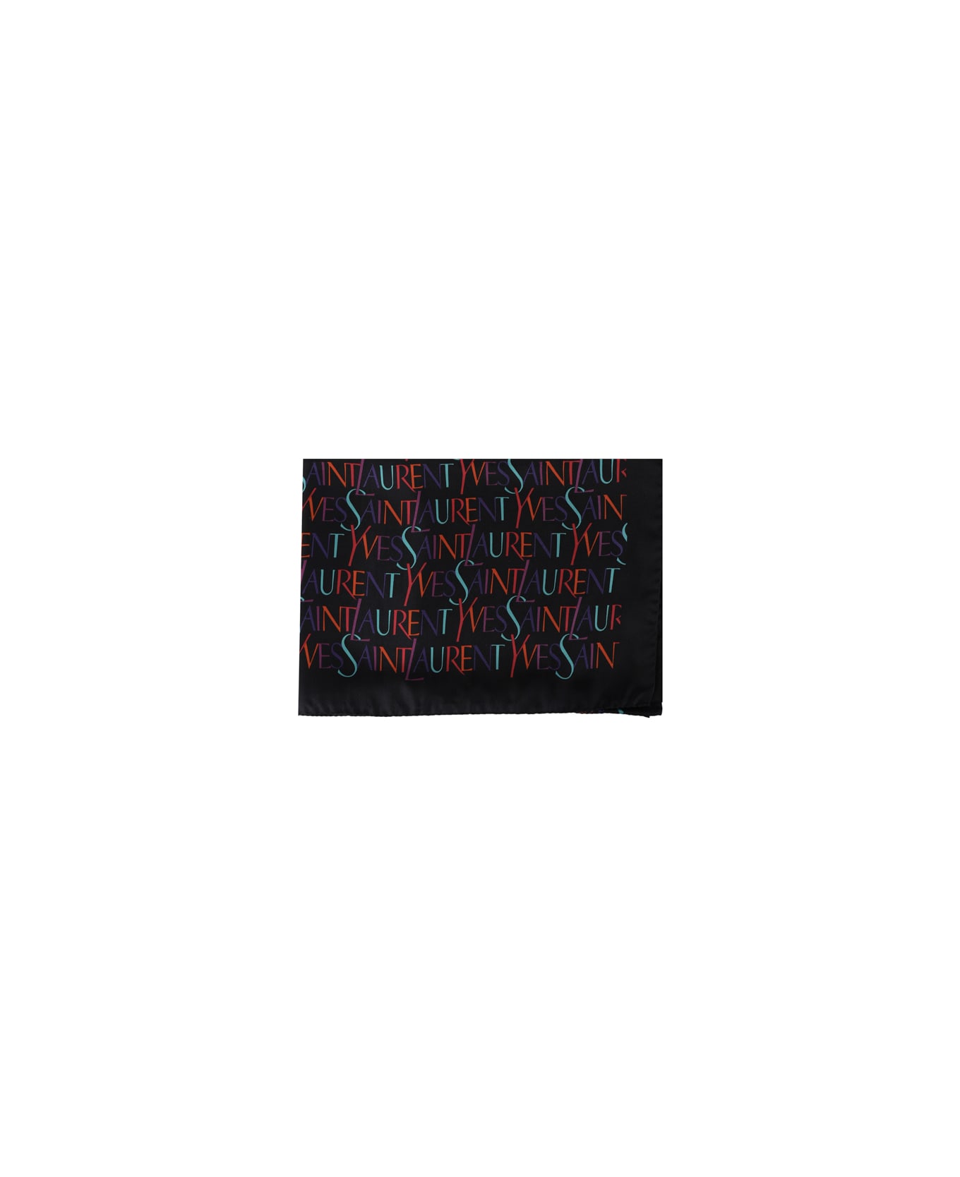 Saint Laurent Scarf In Silk With Printed Logo Sign - Black/multicolor