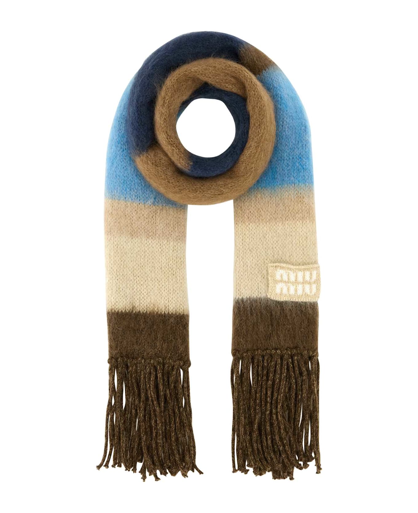 Miu Miu Embroidered Mohair Blend Scarf - COGNACBLU