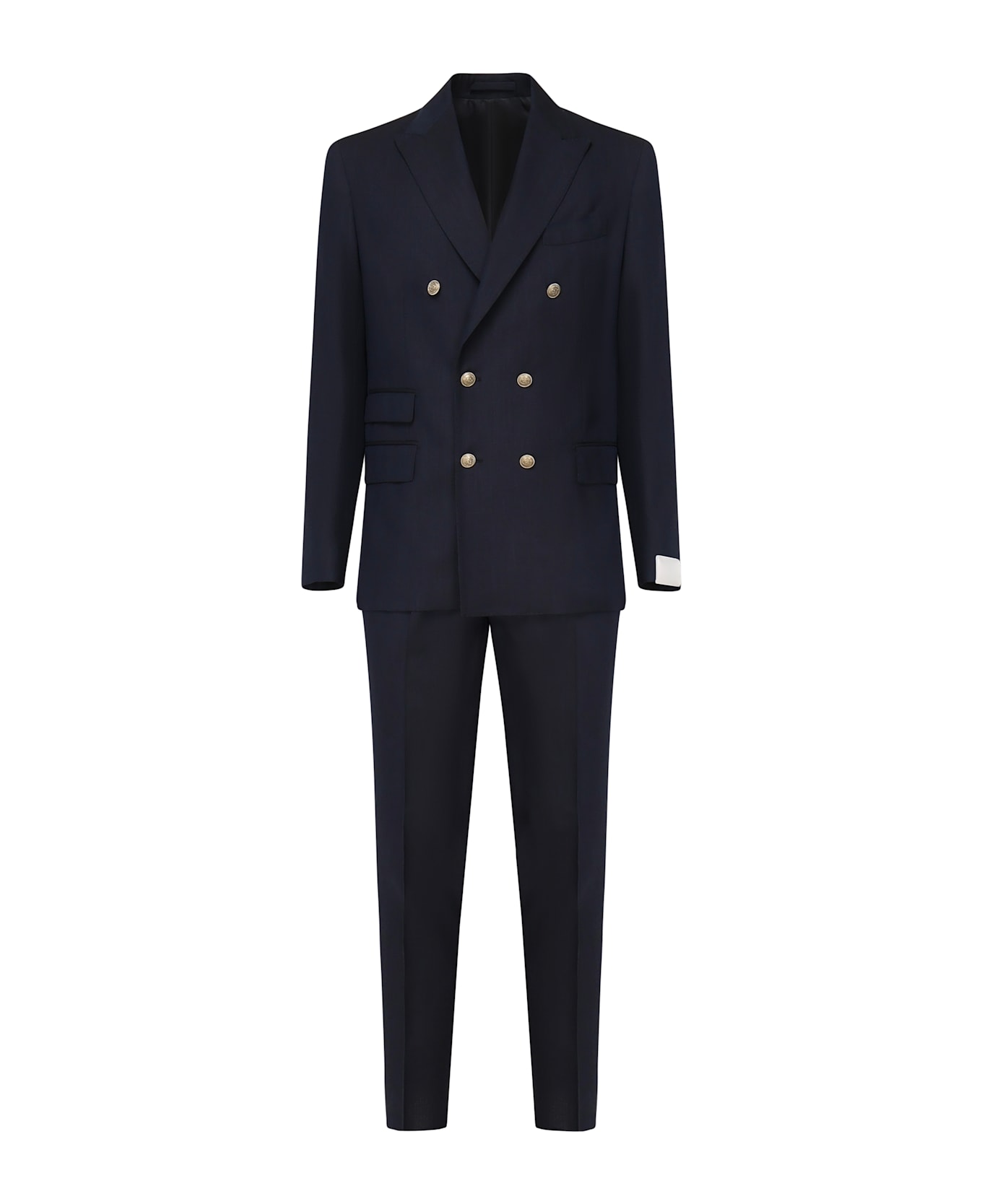 Eleventy Blue Double-breasted Suit With Peak Revers And Jewel Buttons In Wool Stretch Man - Blue