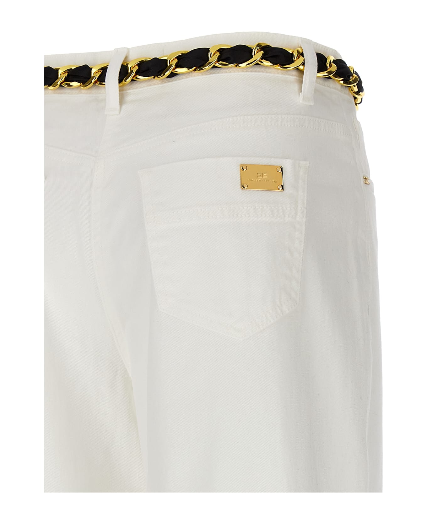 Elisabetta Franchi Palazzo Scarf Detail Jeans - White