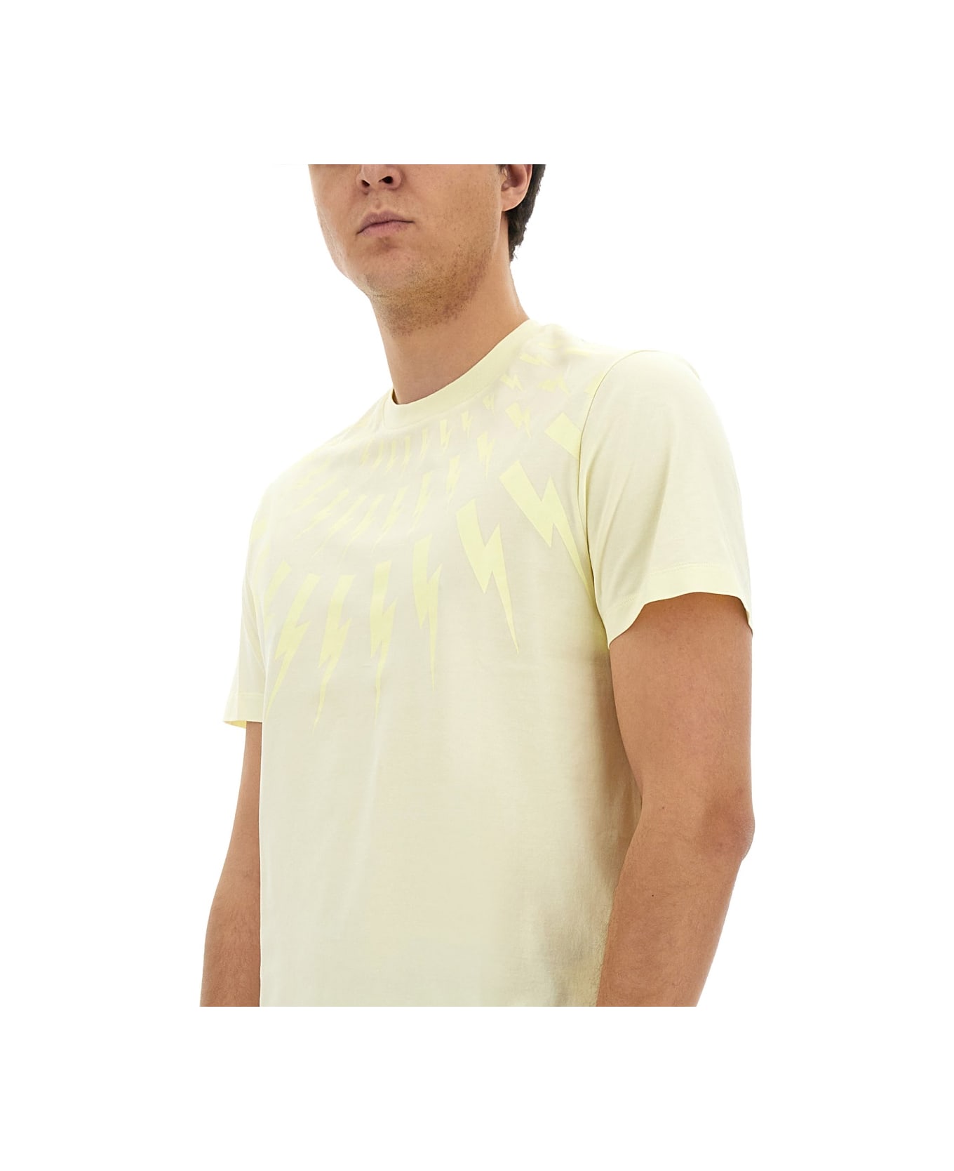 Neil Barrett "fairisle Thunderbolt" T-shirt - BEIGE