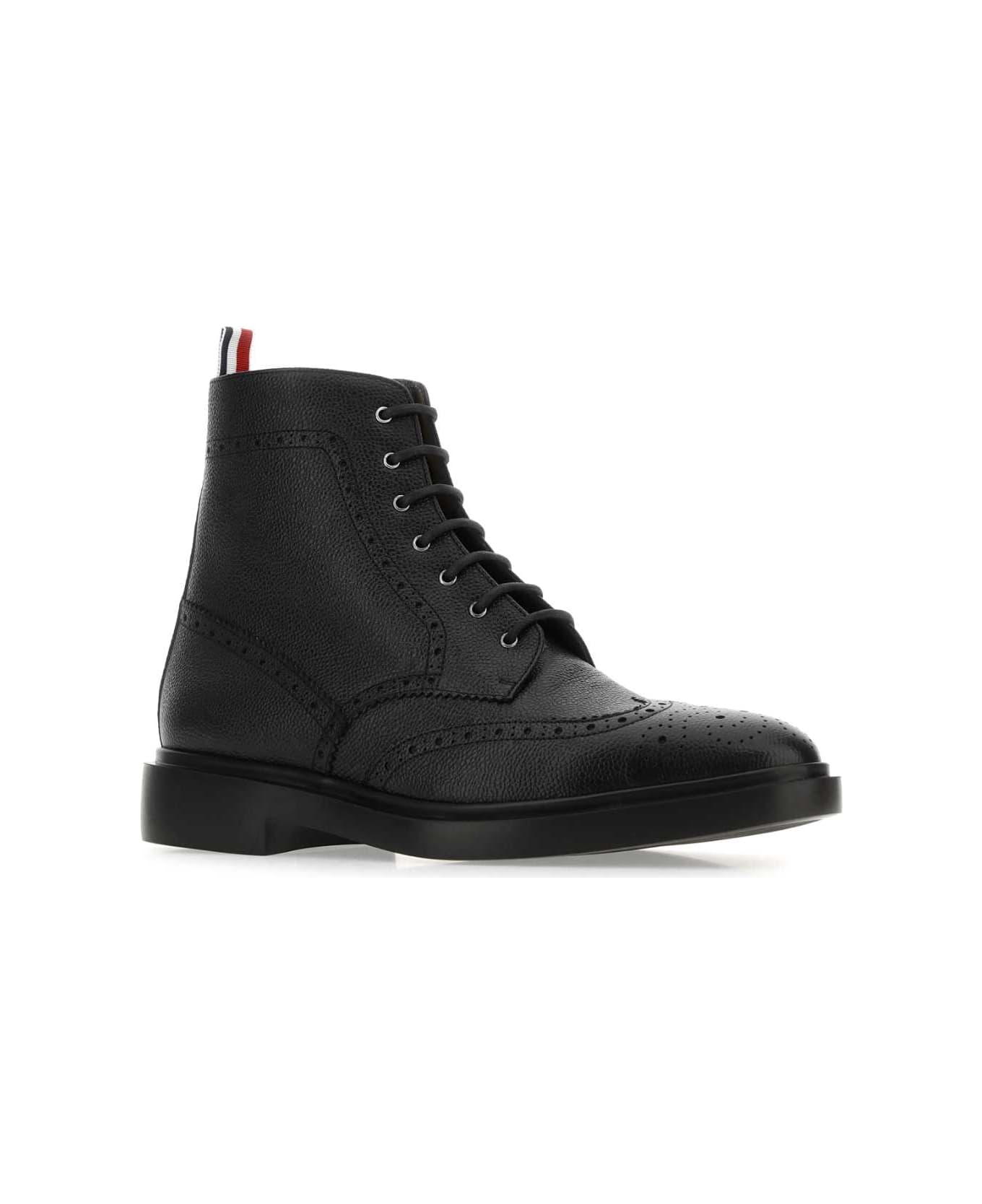 Thom Browne Black Leather Ankle Boots - 001