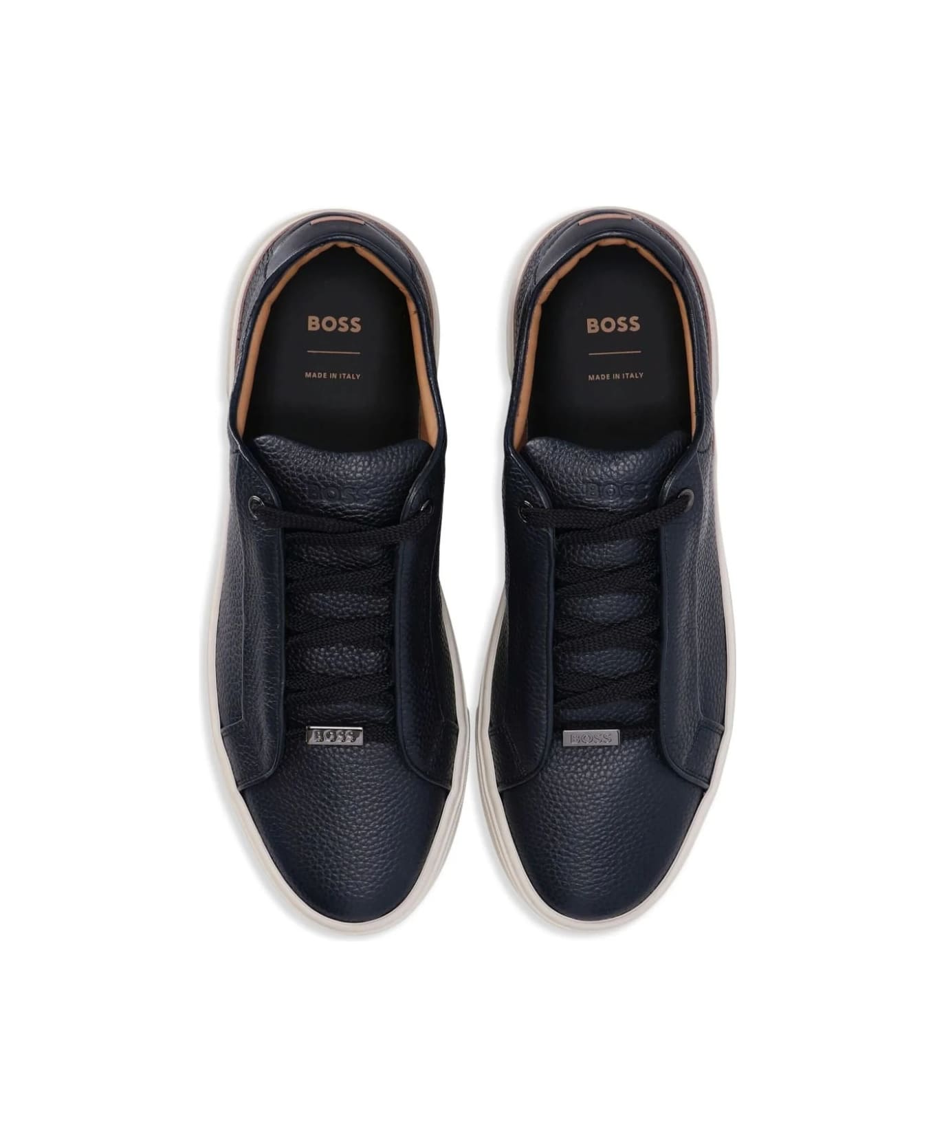 Hugo Boss Blue Grained Leather Sneakers With Logo Tag On Laces - Blue スニーカー