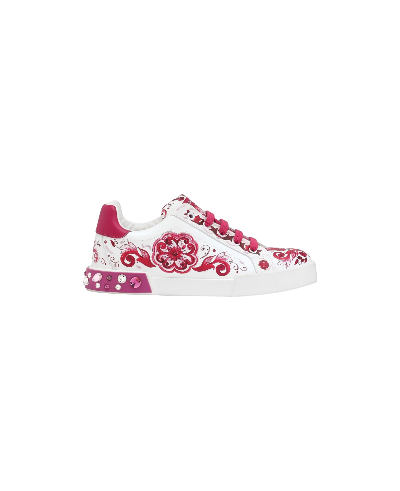 Dolce & Gabbana Portofino Sneakers With Fuchsia Majolica Print - Pink シューズ
