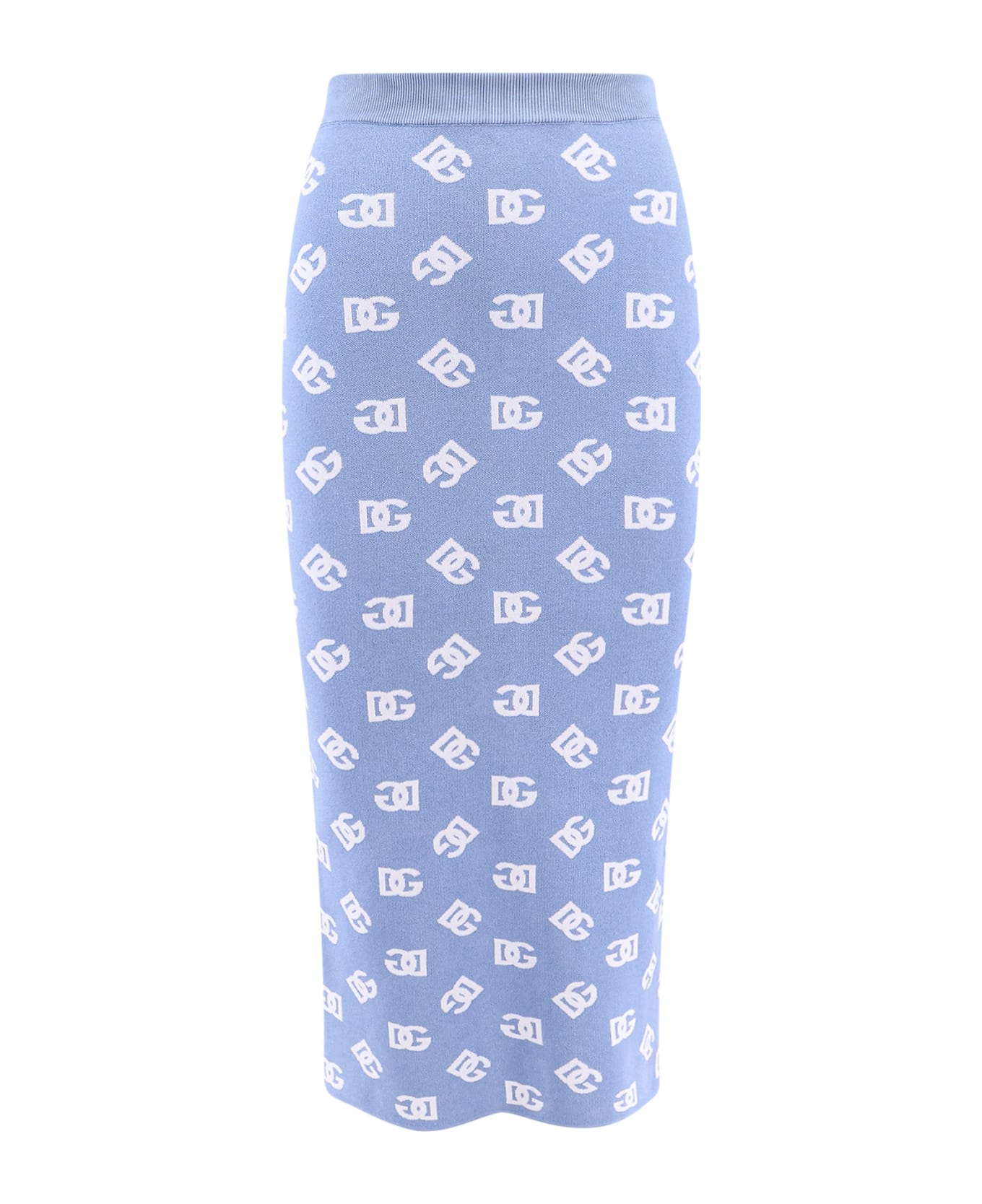 Dolce & Gabbana Viscose Logo Jacquard Pencil Skirt - Blue