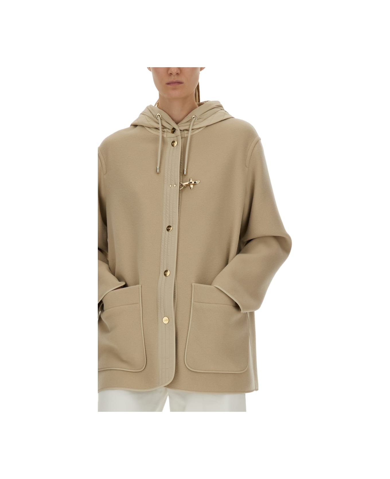 Fay Bimaterial Caban Cape - BEIGE