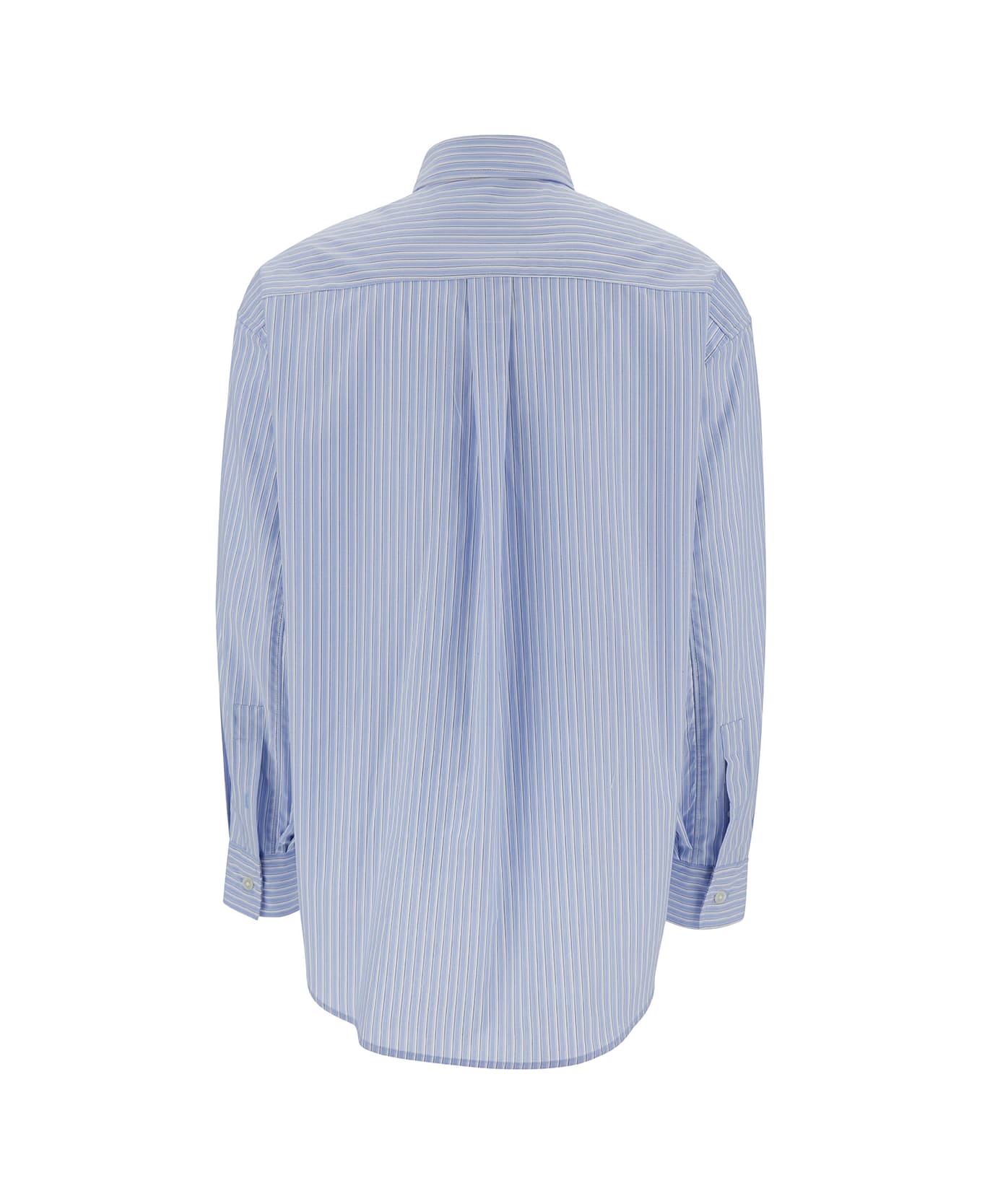 Low Classic Light Blue Relaxed Striped Shirt With Embroidered Logo In Cotton Woman - Light blue
