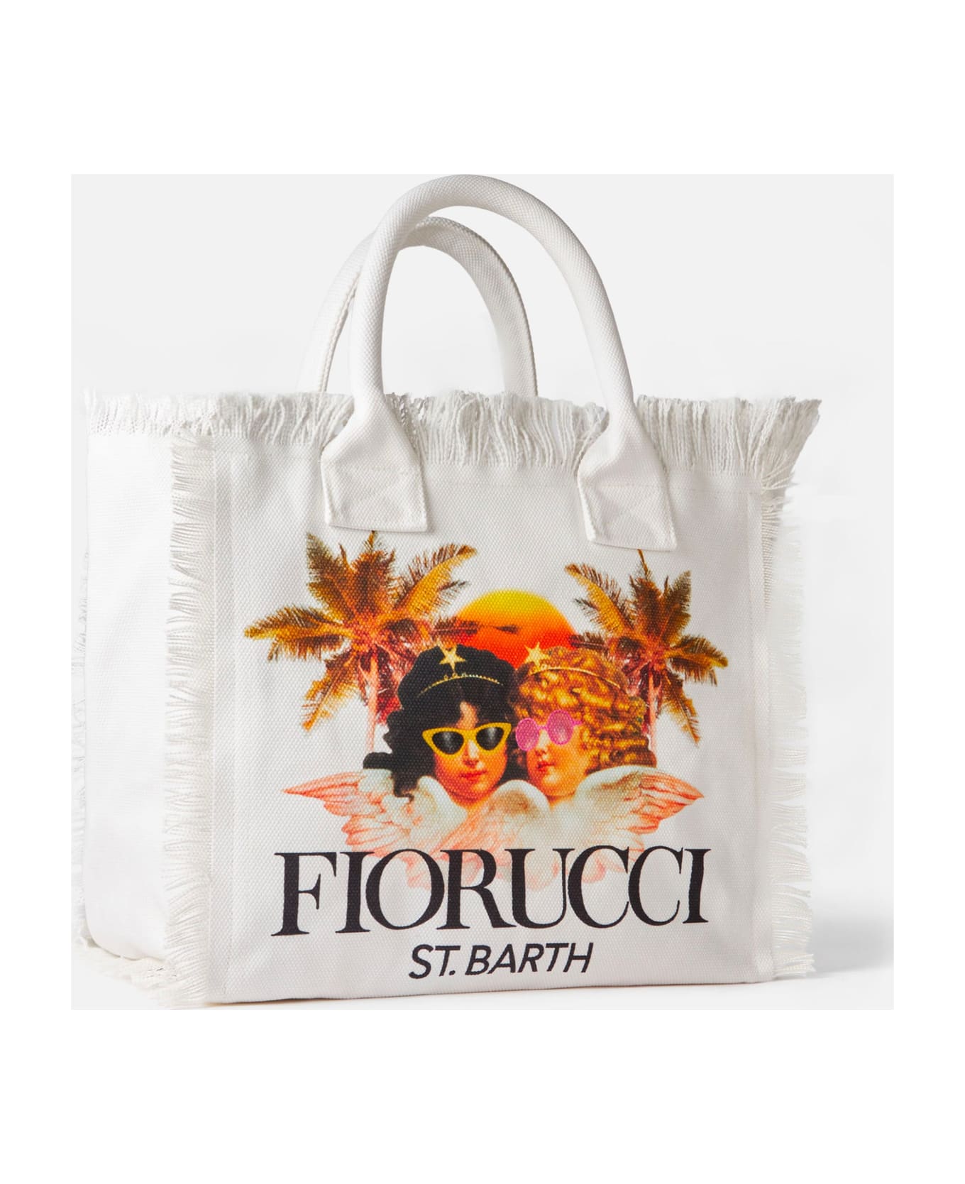 MC2 Saint Barth Vanity White Canvas Shoulder Bag With Fiorucci Angels Print | Fiorucci Special Edition - WHITE