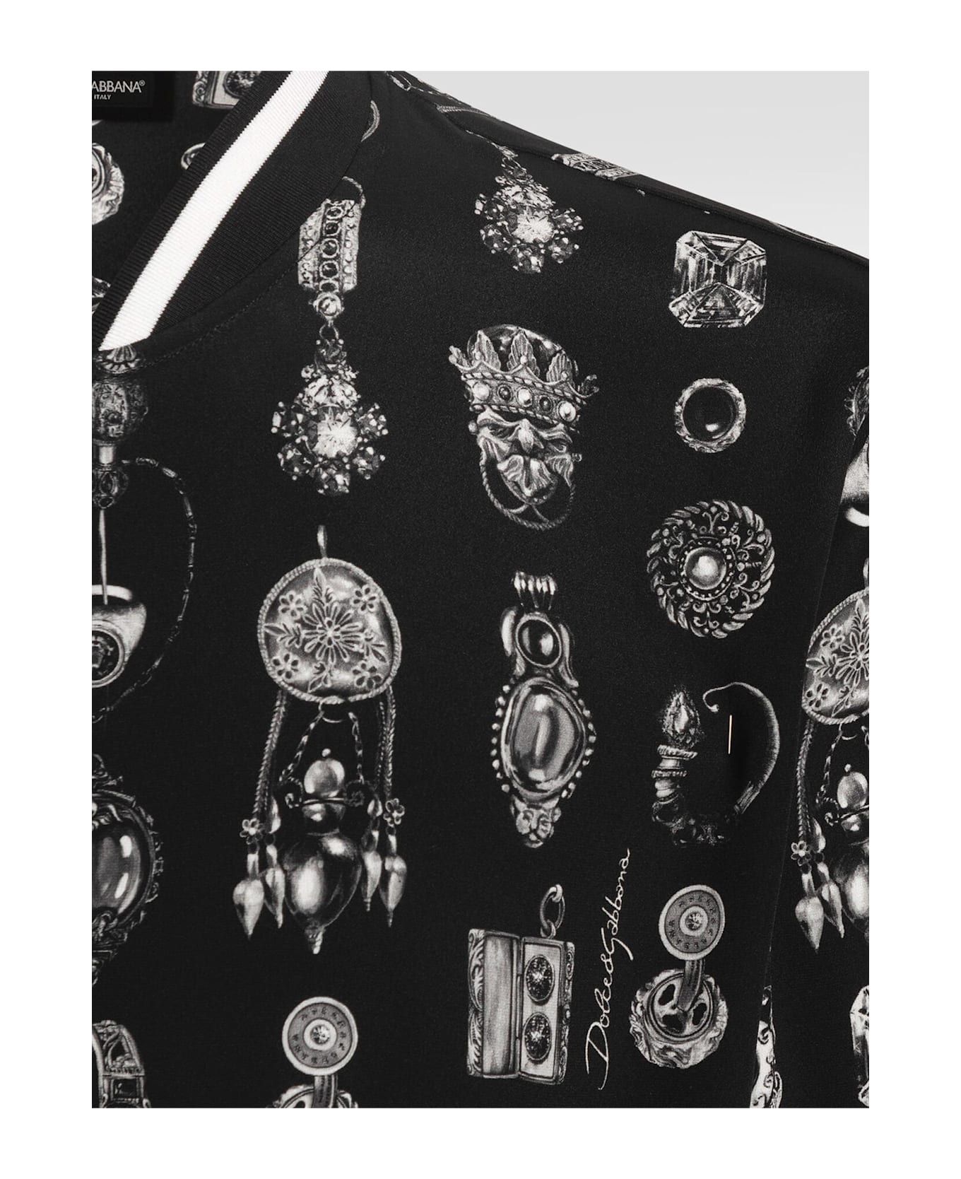 Dolce 
Gabbana Silk Bomber With Icnic Print - MEDAGLIETTE FDO NERO