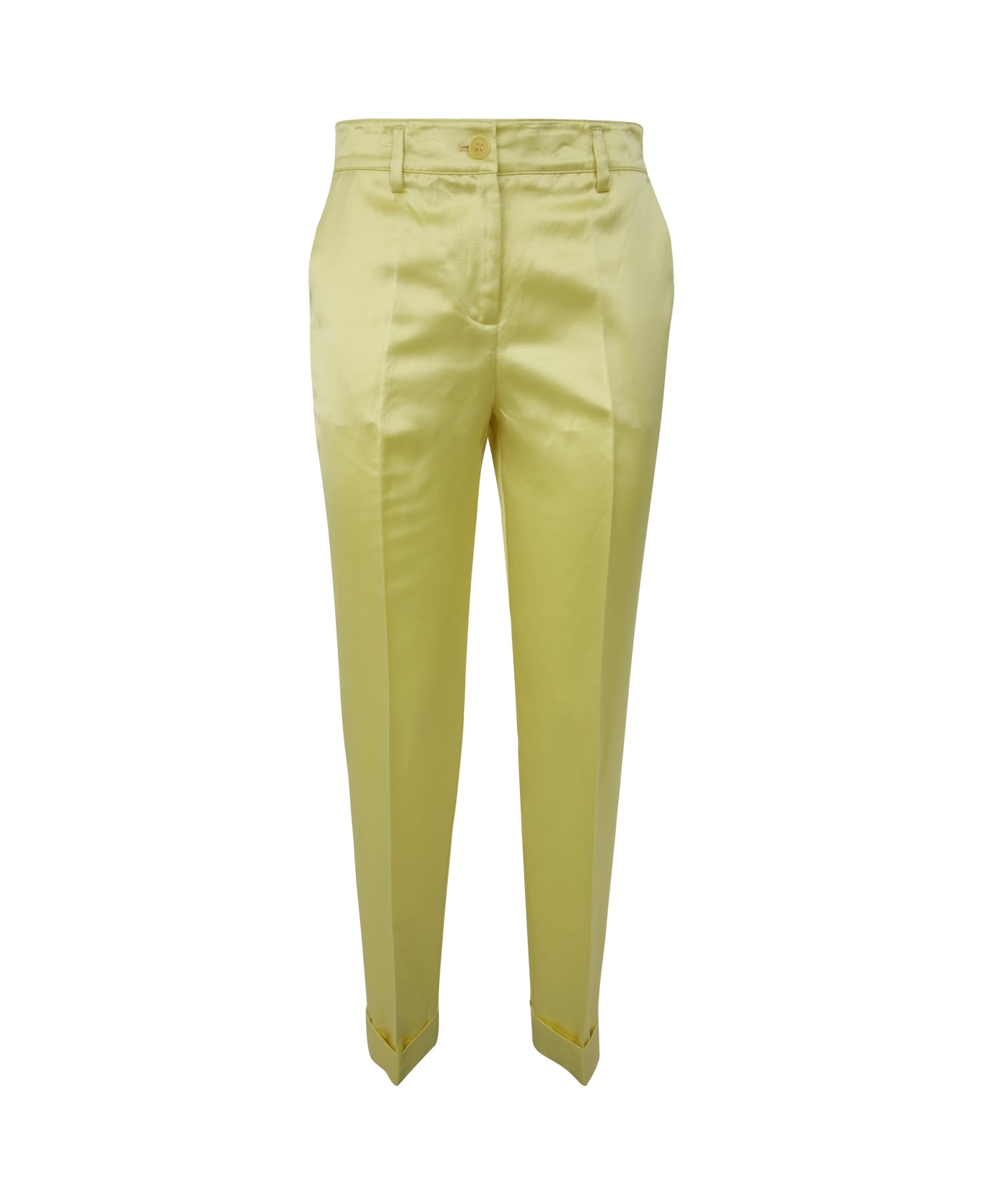 Parosh Satin, Viscose And Linen Trousers - Light Yellow ボトムス