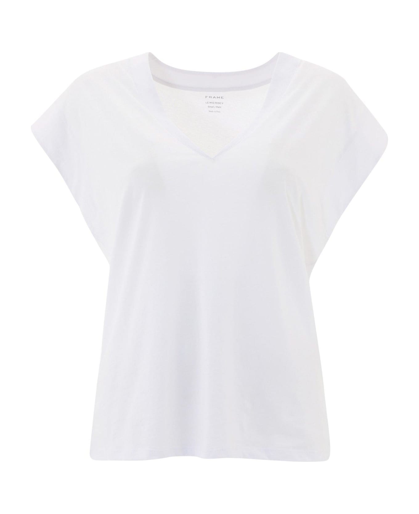 Frame Le Mid Rise V-neck T-shirt - bianco