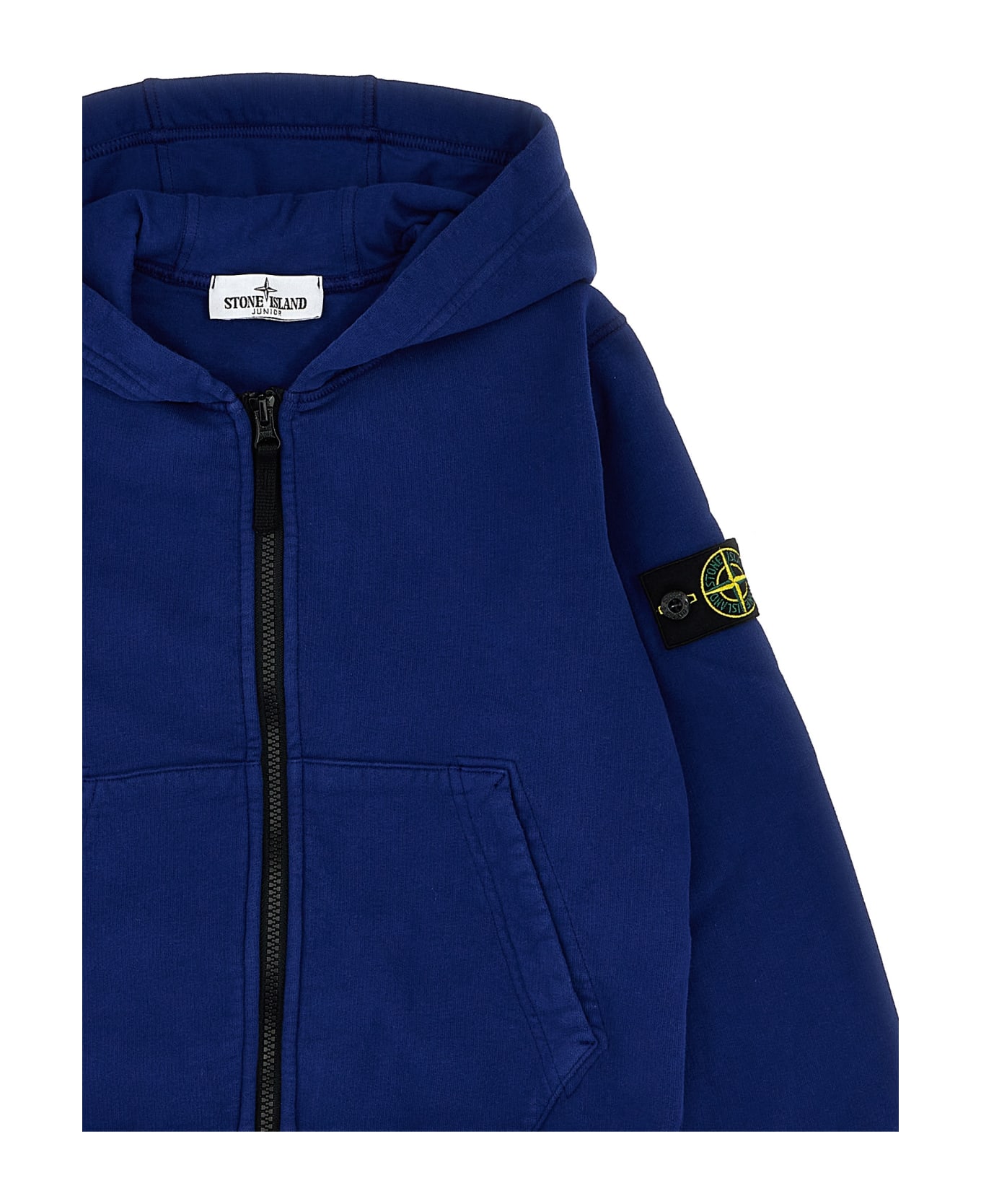 Stone Island Junior Logo Patch Hoodie - Clear Blue