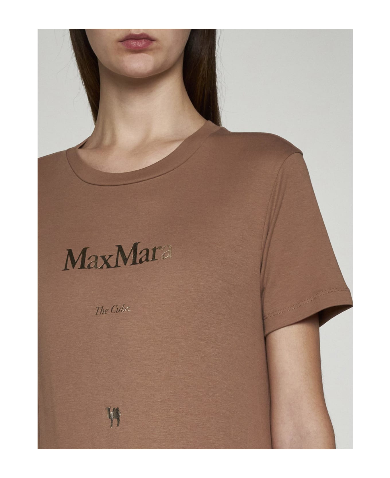 'S Max Mara Quieto Logo Cotton T-shirt - Camel