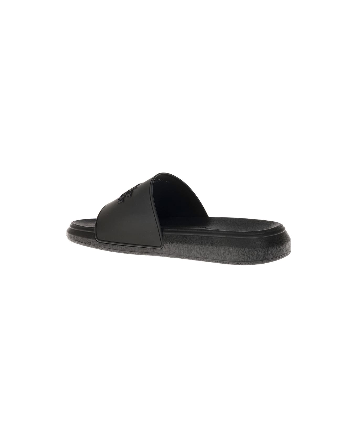 Alexander McQueen Black Rubber Slide Sandals With Logo - Black