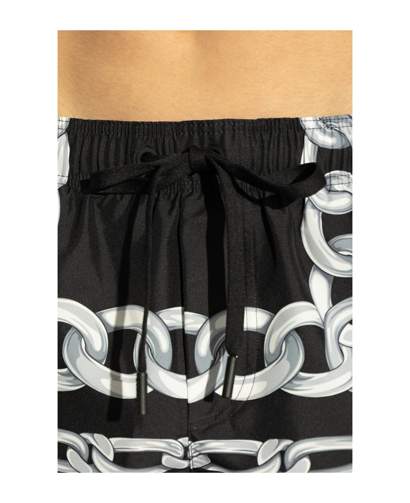 Versace Swim Shorts With Medusa Chains Print - Black+Silver