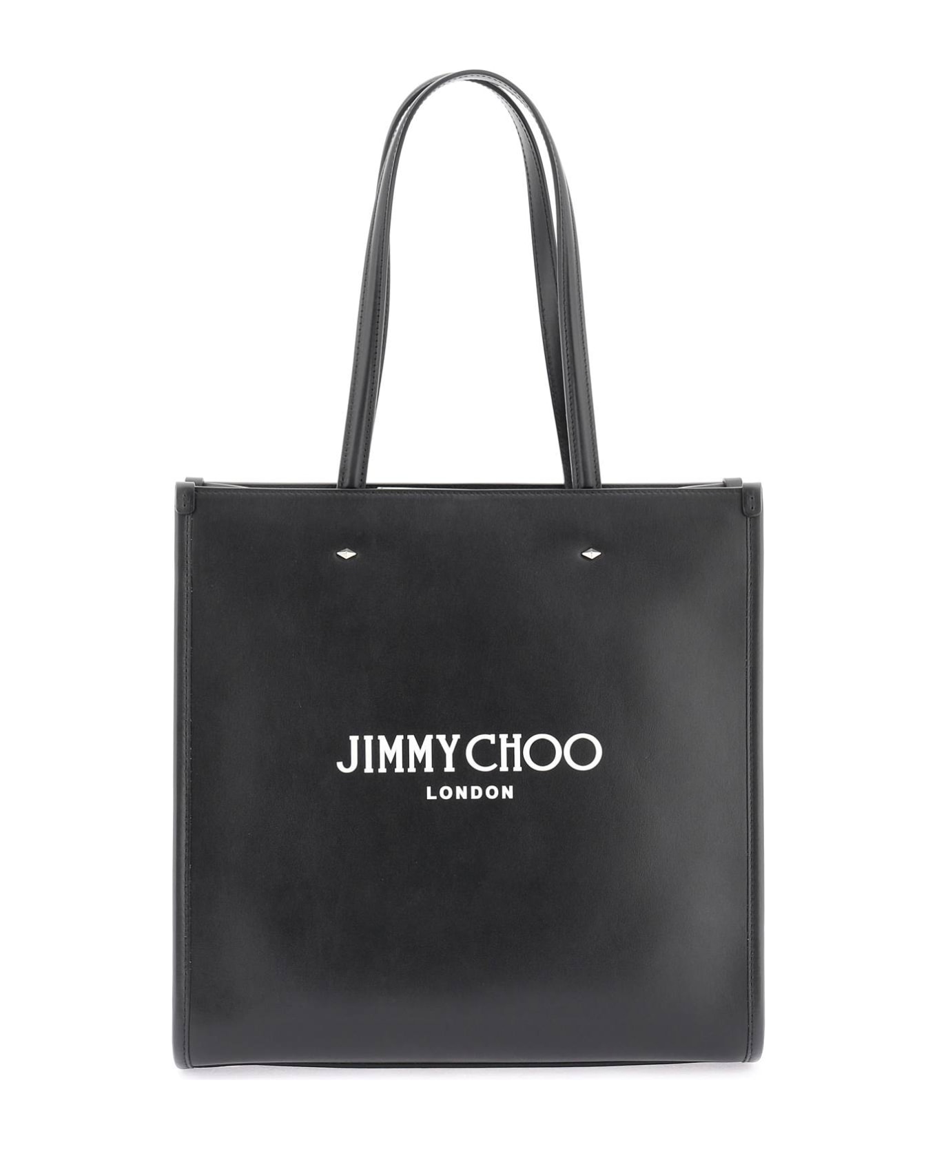 Jimmy Choo Leather Tote Bag - BLACK WHITE SILVER (Black)