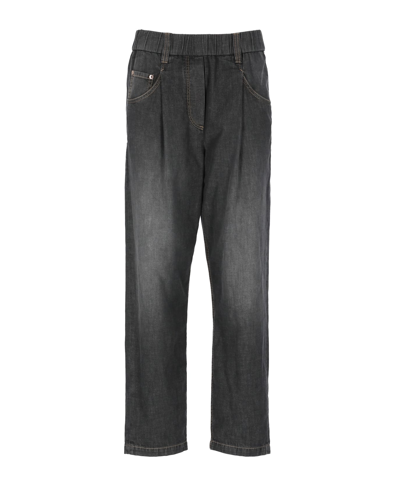 Brunello Cucinelli Grey Five Pocket Jeans With Elastic Waist In Cotton Woman - Grey
