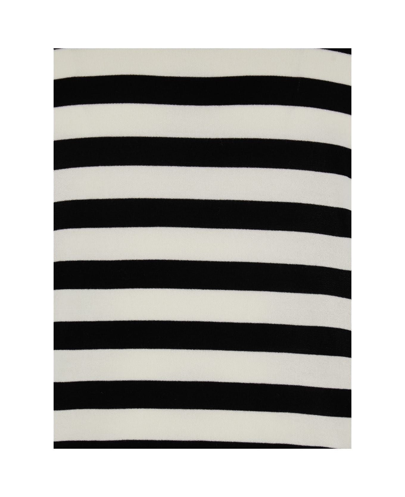 Dolce & Gabbana Black And White Sleeveless Top With Round Neck And All-over Strpied Motif In Cotton Woman - Bianco/nero