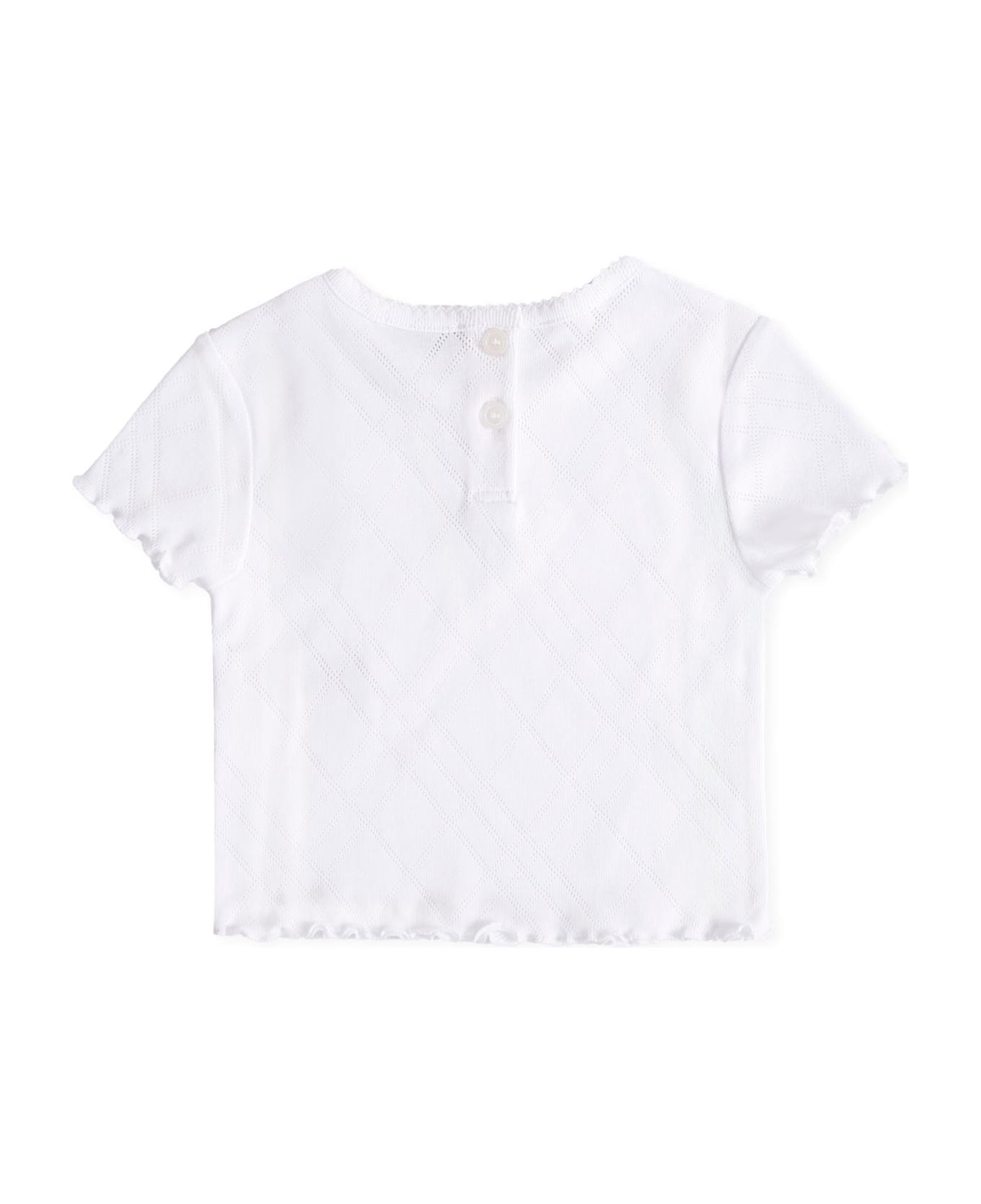 Burberry White T-shirt For Baby Girl With Teddy Bear - White
