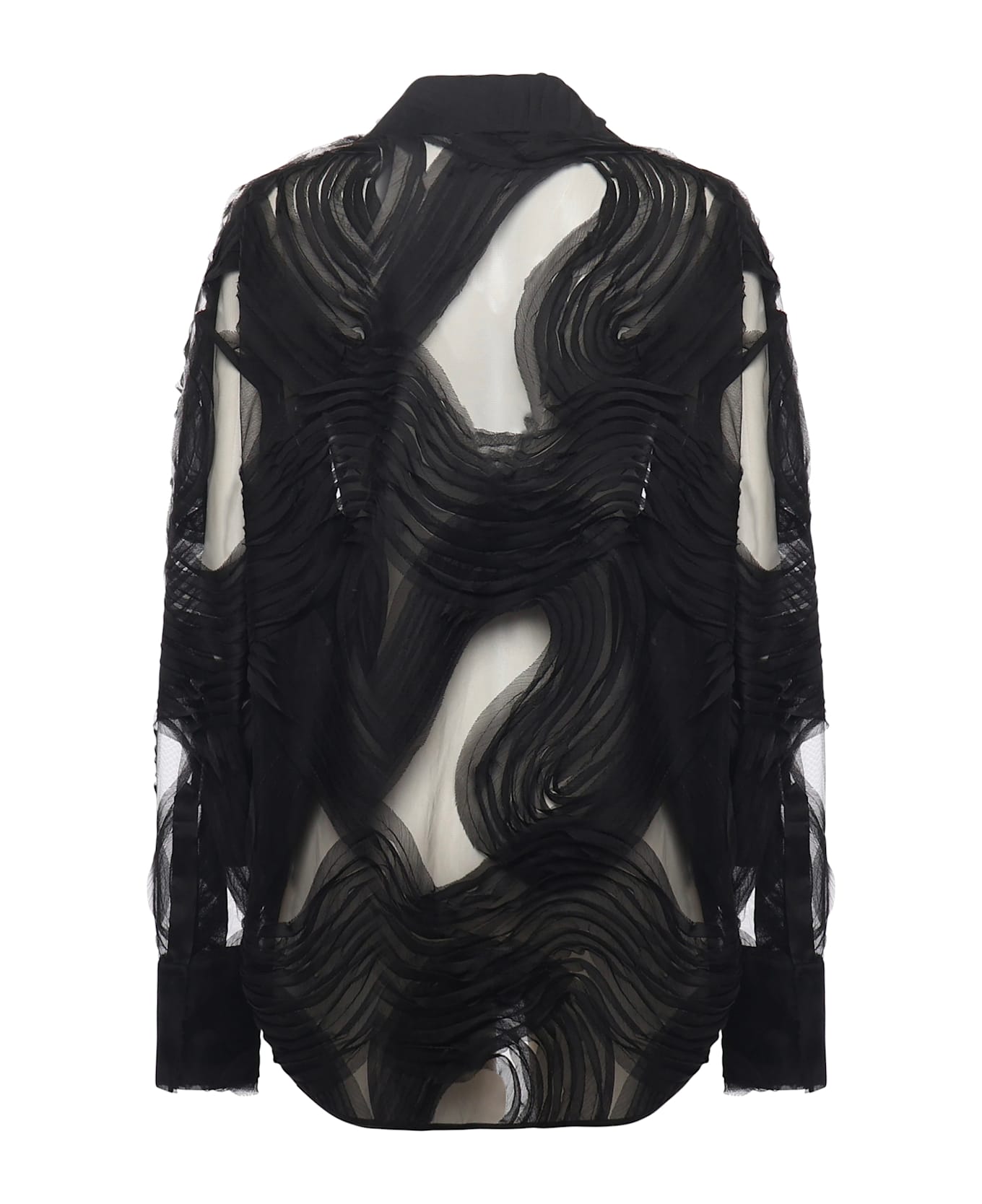 Genny Embroidered Tulle Shirt - Black