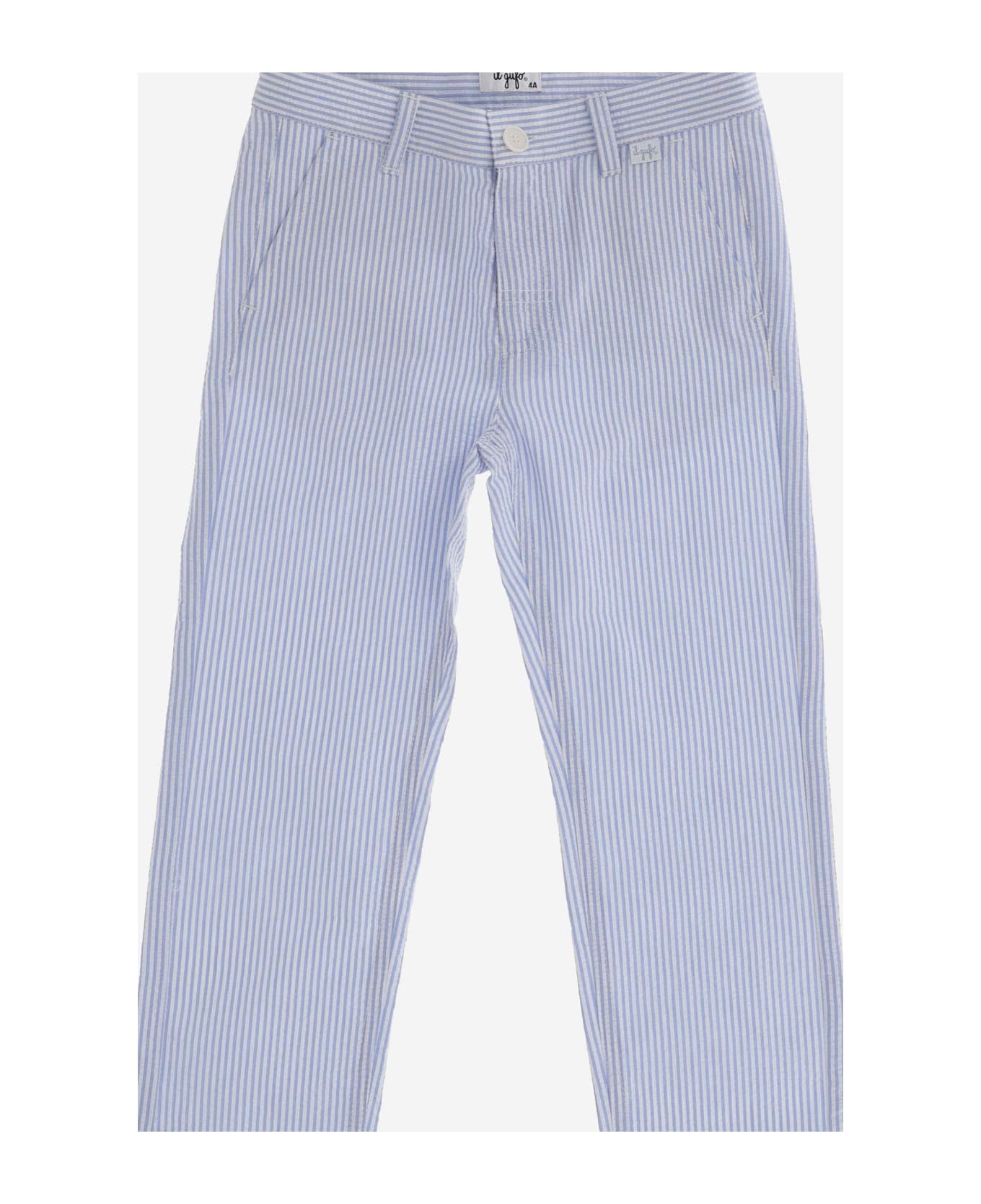 Il Gufo Cotton Pants With Striped Pattern - Clear Blue