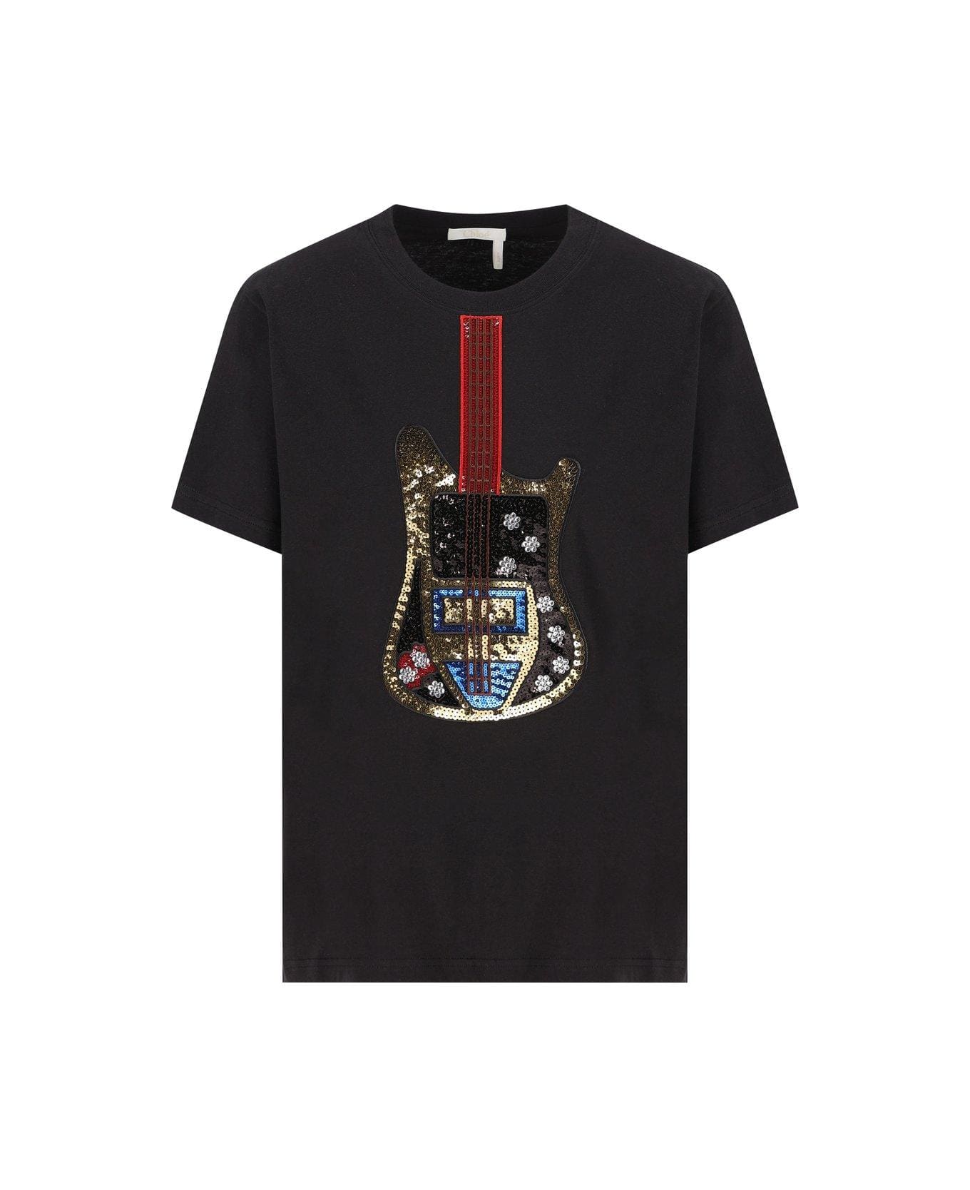 Chloé Sequin Embellished Crewneck T-shirt - Nero