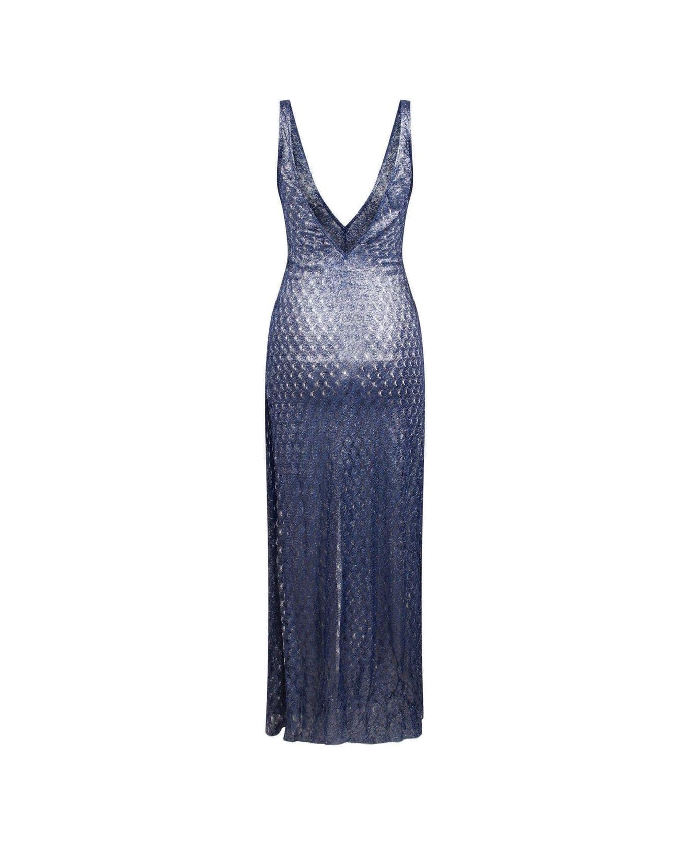 Missoni Crochet-knitted Plunging V-neck Maxi Dress - Lapis blue