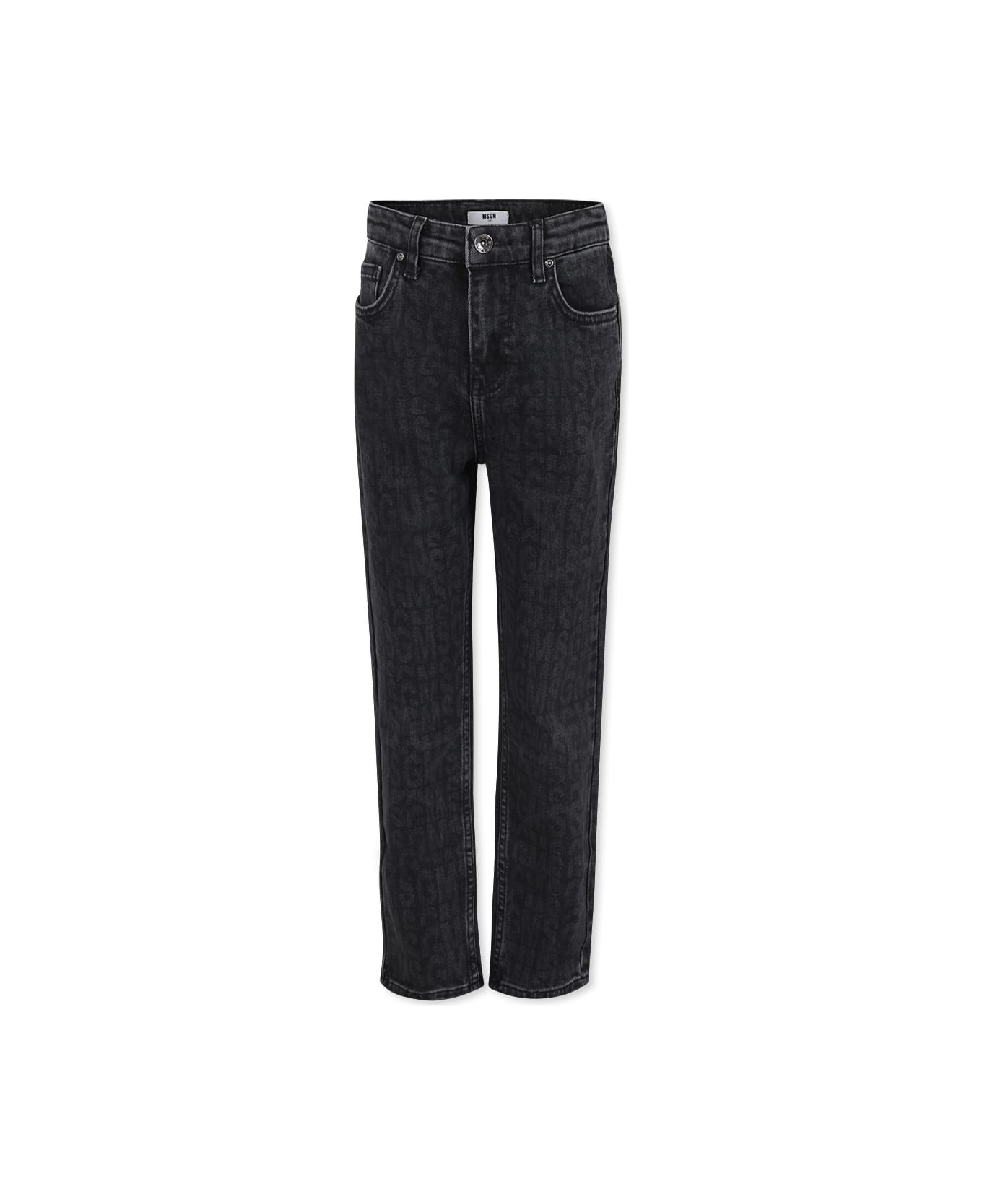 MSGM Black Jeans For Girl With Logo - Denim