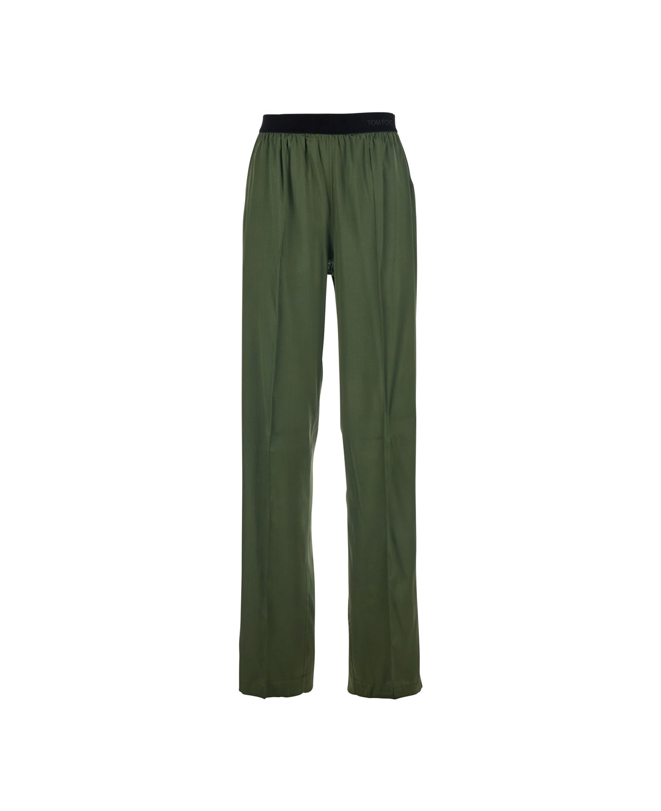 Tom Ford Green Pants With Elastic Waist With Logo Lettering In Silk Stretch Woman - Green ボトムス