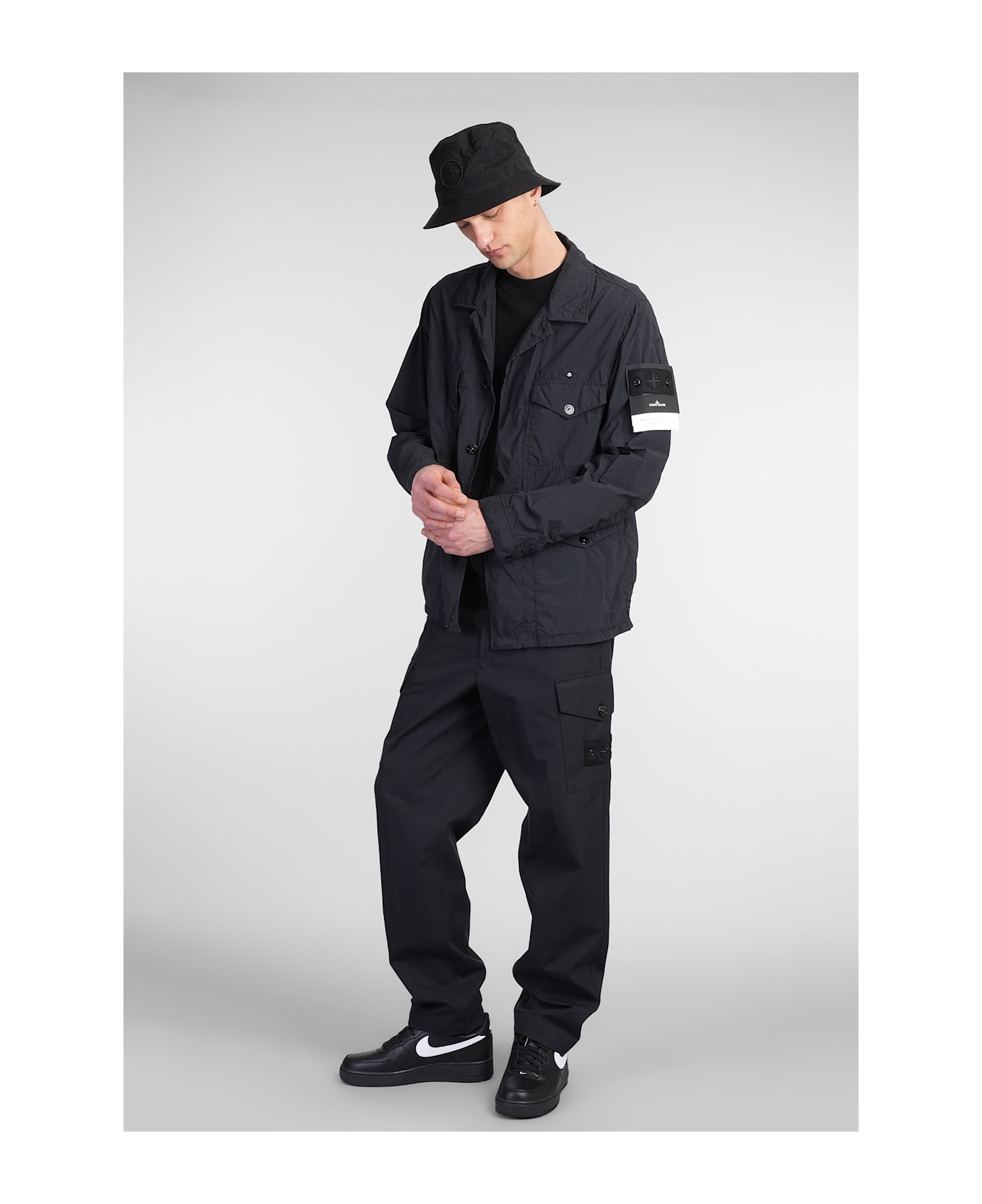 Stone Island Casual Jacket In Black Polyamide - black
