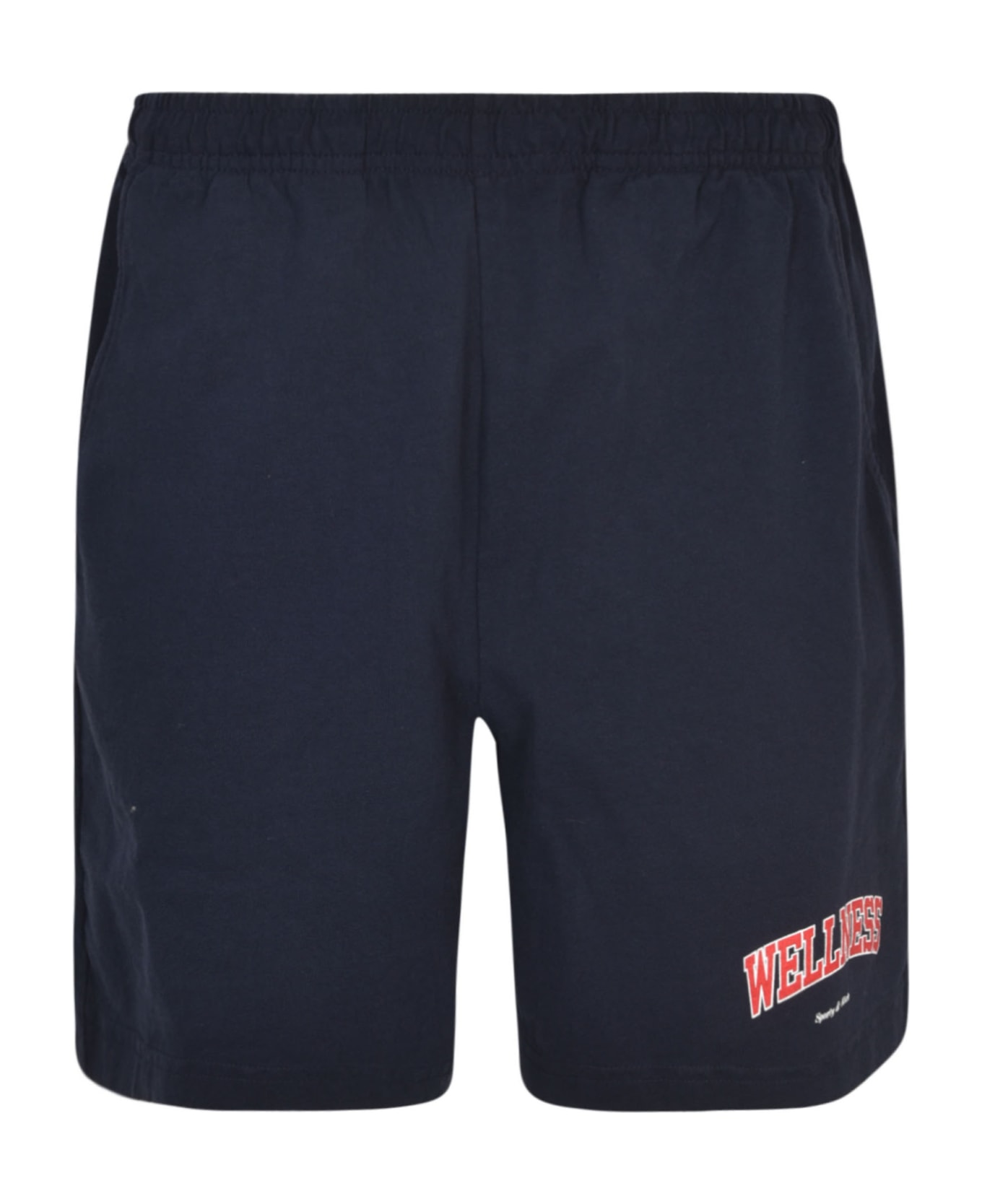 Sporty & Rich Elastic Waist Track Shorts - Navy/Sports Red