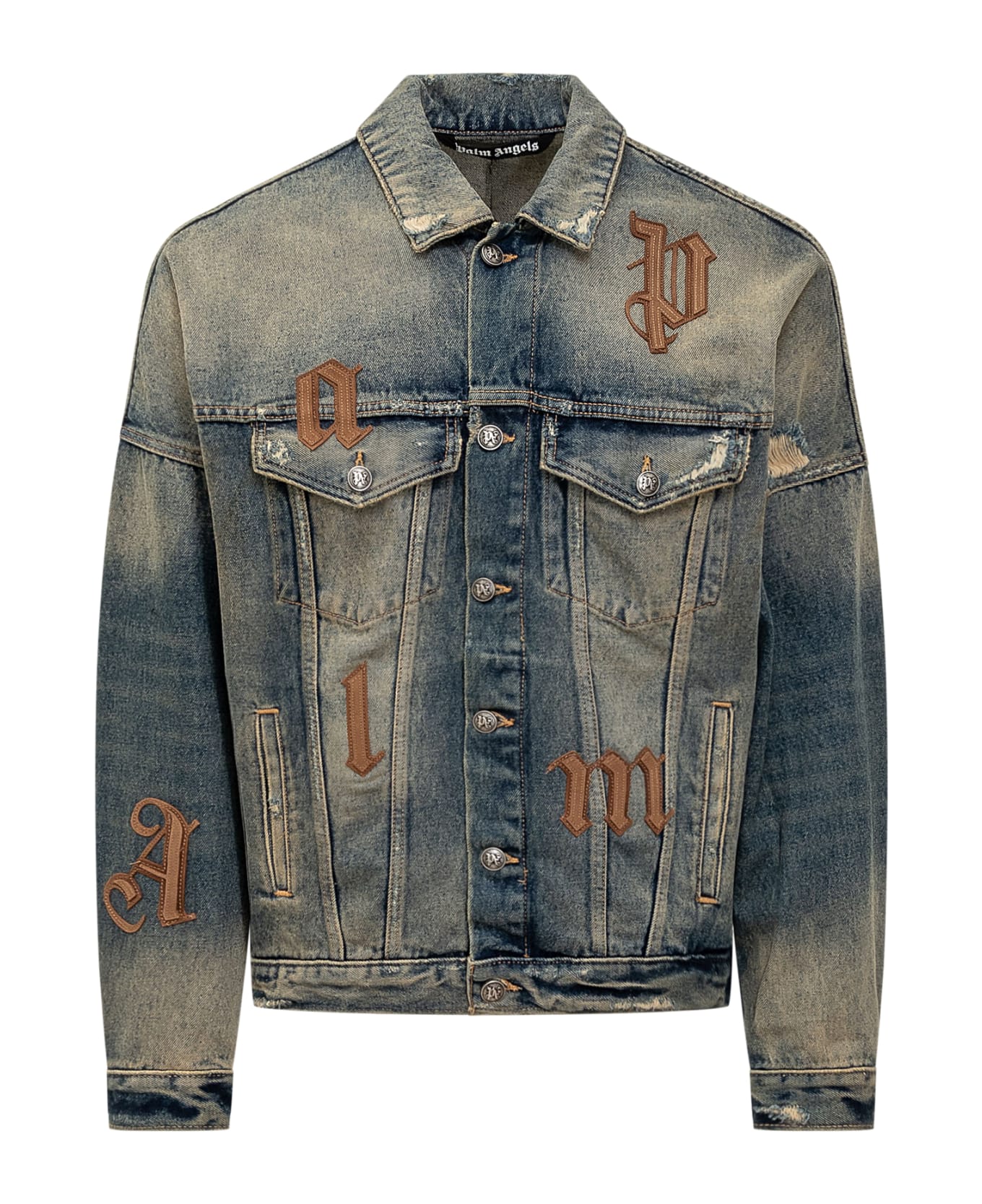 Palm Angels Denim Jacket With Logo - BLUE GOLDEN BROWN ジャケット