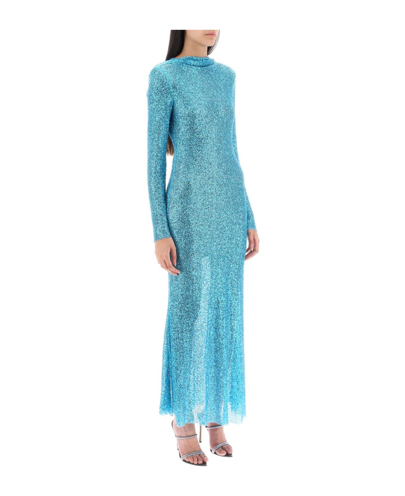 self-portrait Turquoise Sequin Long Dress With Cut-out - Blue