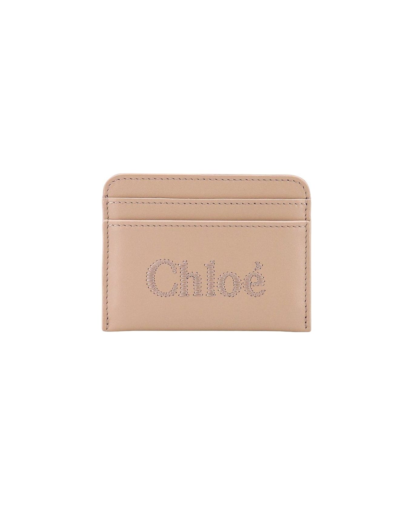 Chloé Sense Logo Embroidered Card Holder - Brown