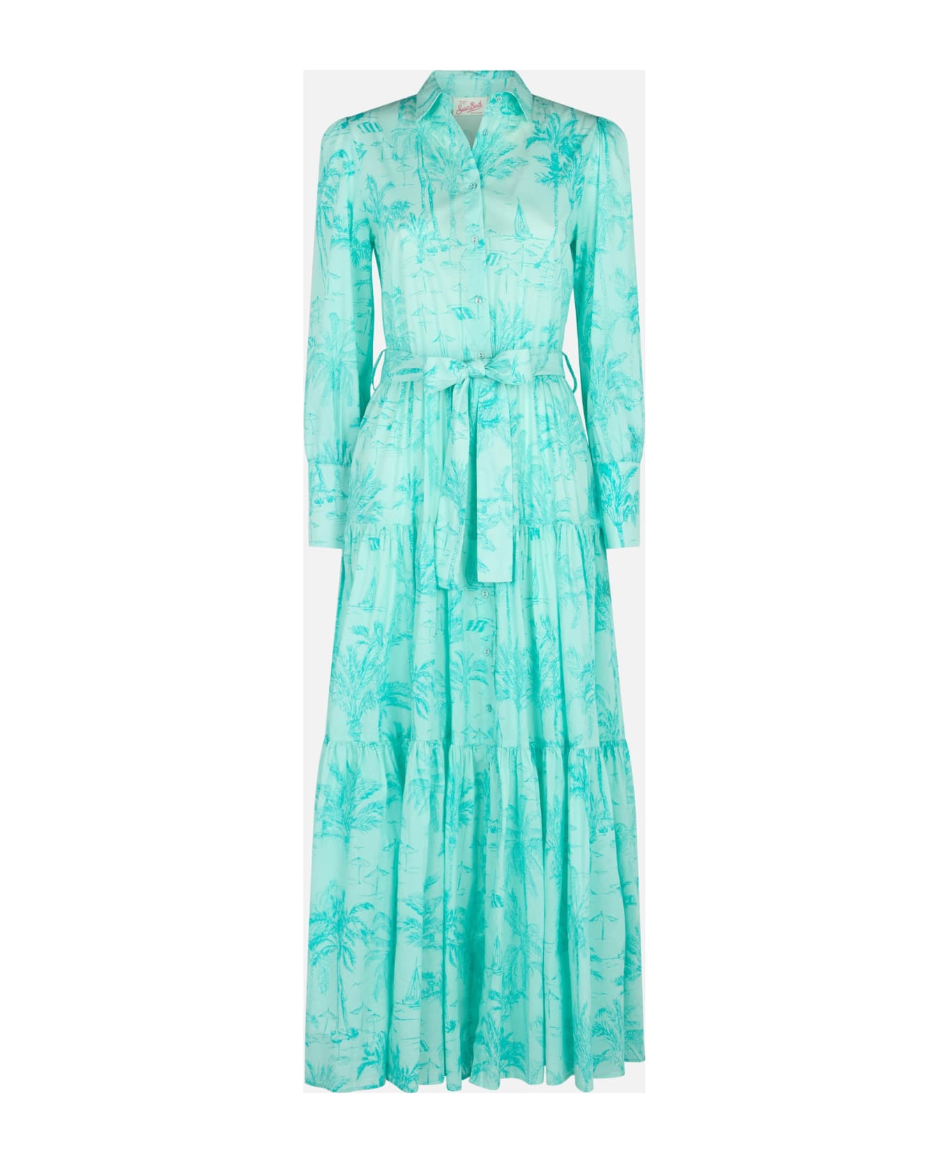 MC2 Saint Barth Woman Water Green Toile De Jouy Cotton Dress Jensen - VERDE ACQUA