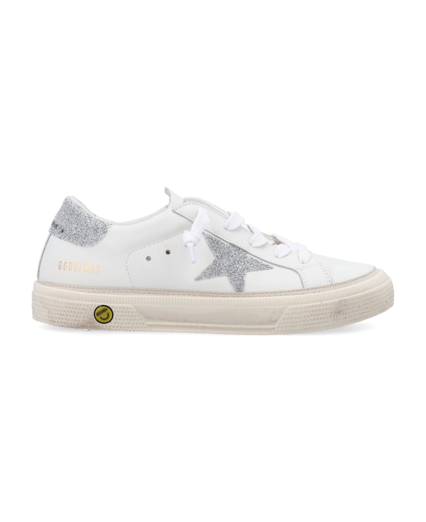 Golden Goose May Leather Sneakers - WHITE/SILVER