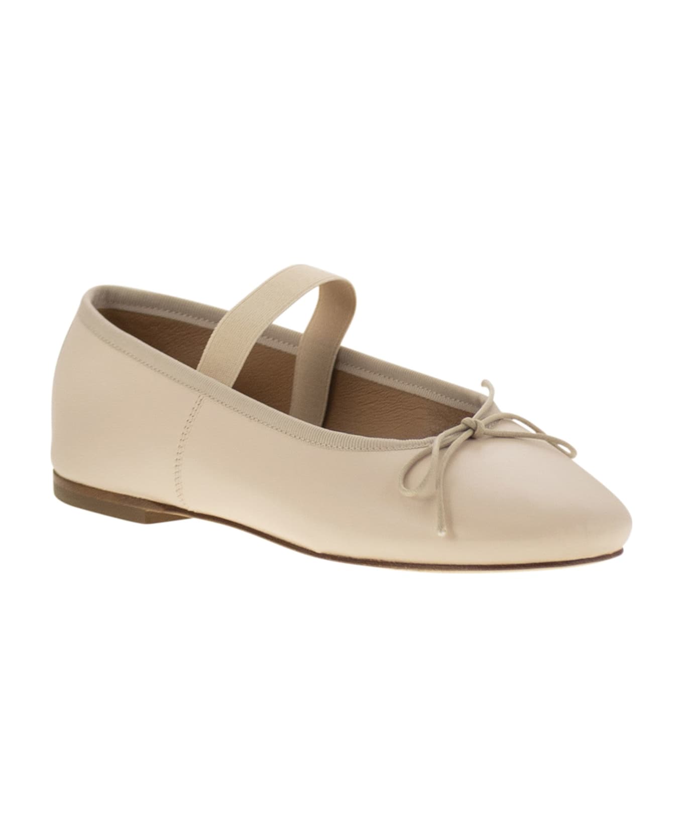 Anniel Leather Ballerina And Elastic Band - Nude