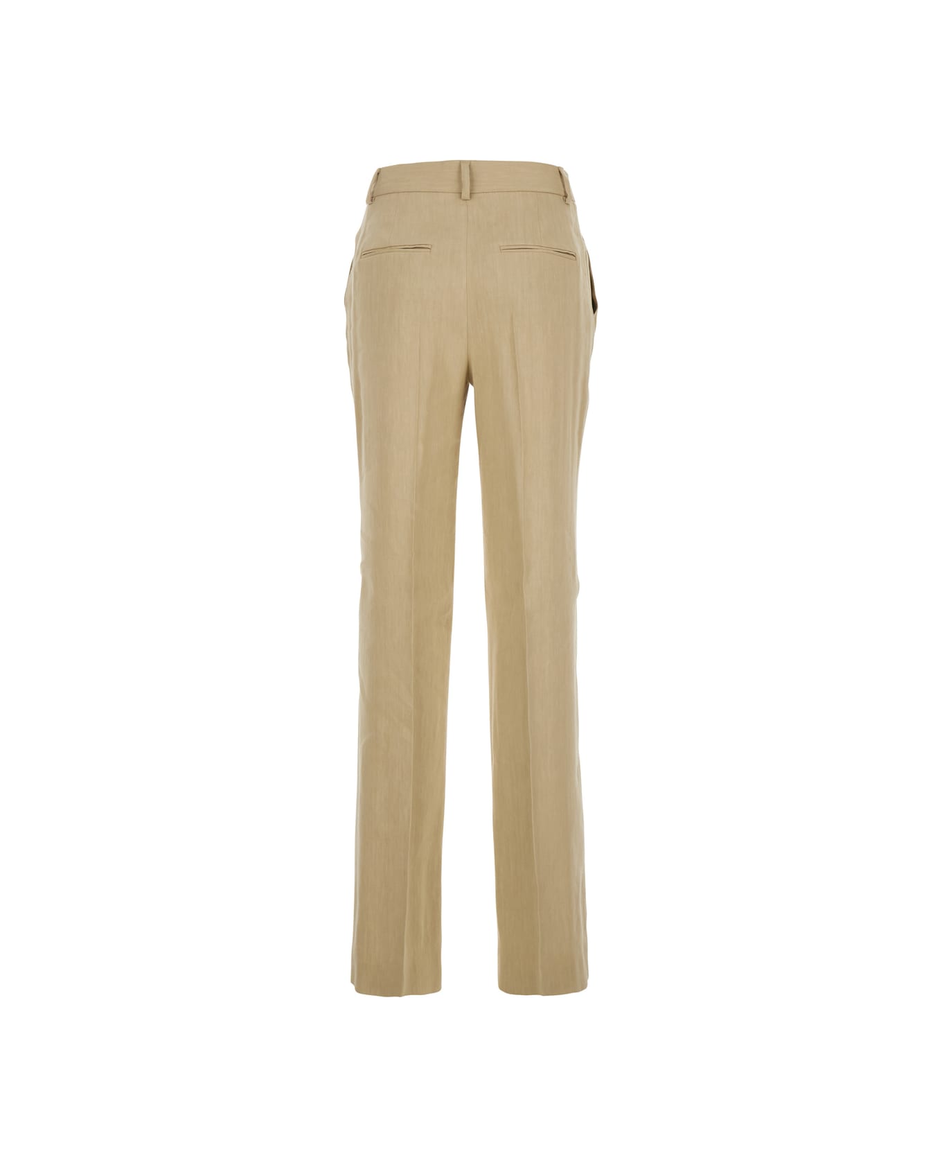 Alberta Ferretti Beige Pants With High Waist And Belt Loops In Linen Blend Stretch Woman Alberta Ferretti - Beige
