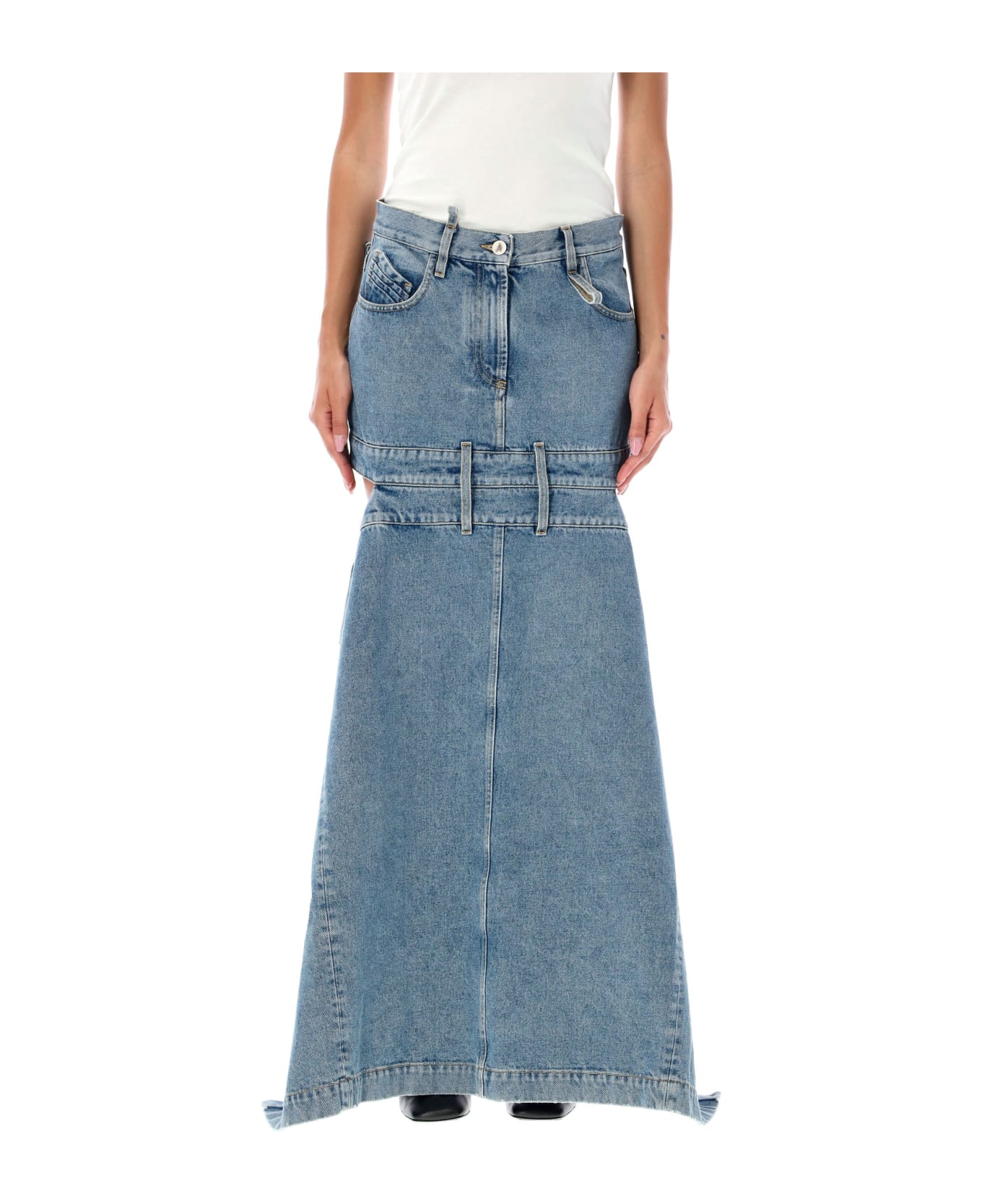 The Attico Denim Midi Skirt - LIGHT BLUE