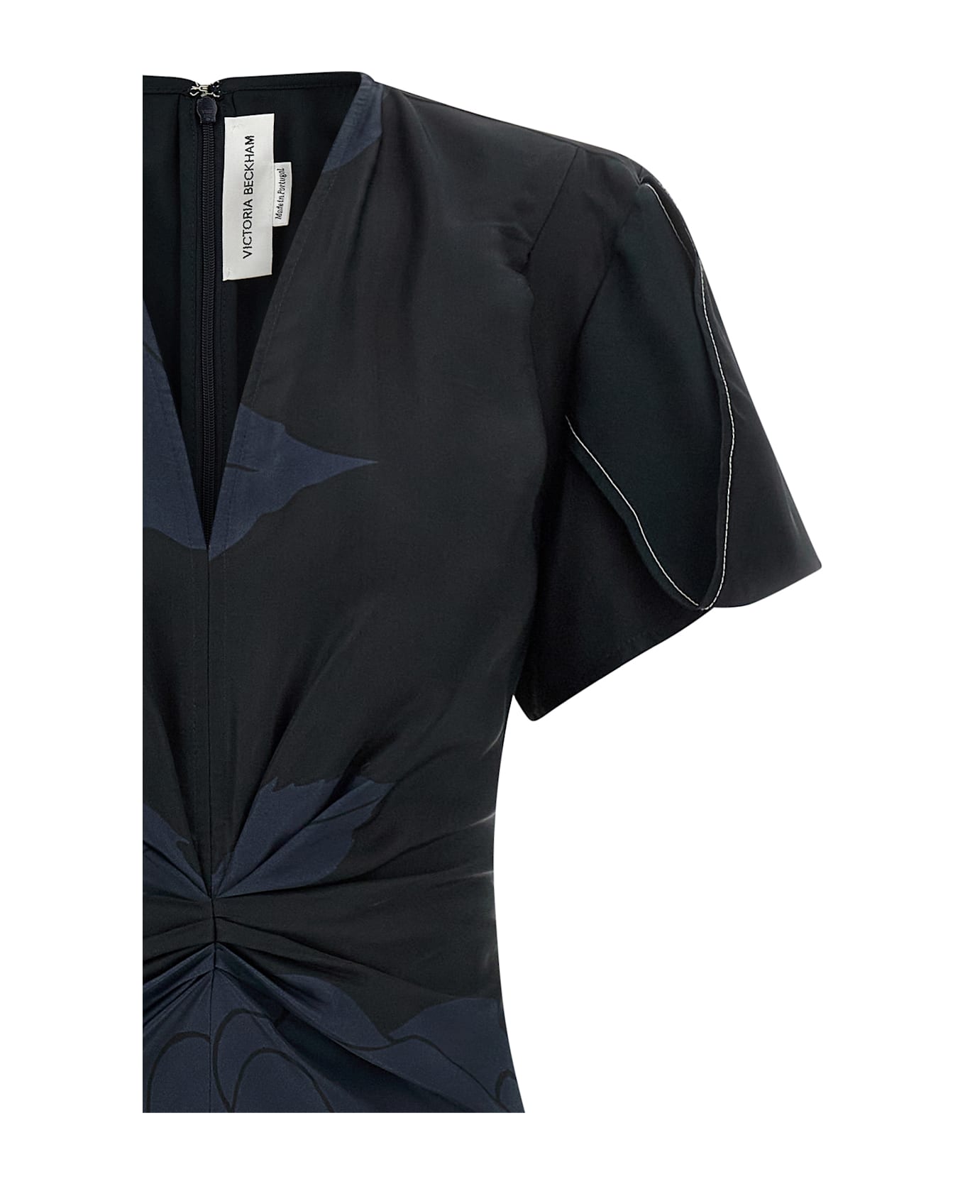 Victoria Beckham 'gathered V-neck' Midi Dress - Blue