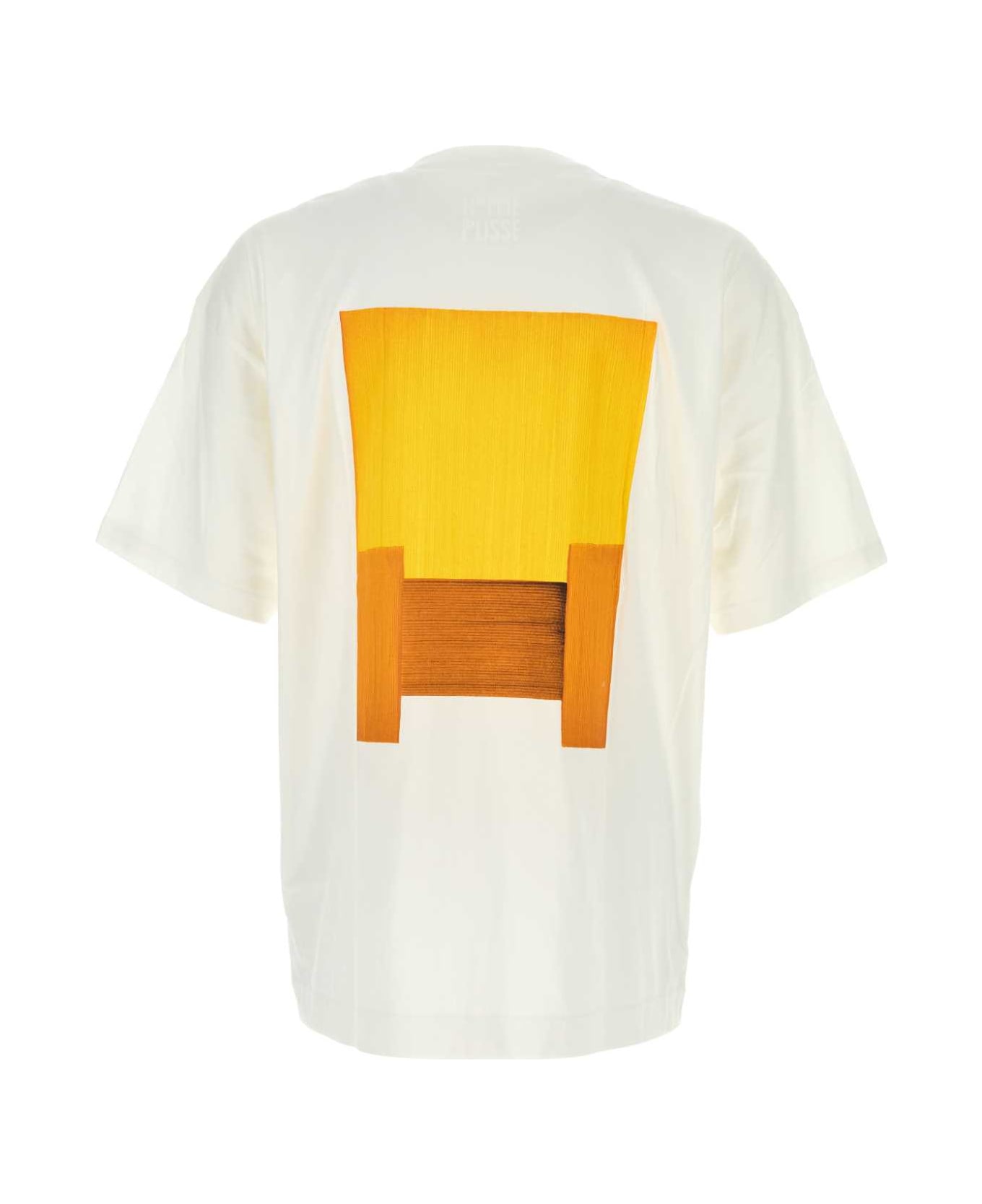 Homme Plissé Issey Miyake White Cotton T-shirt - Yellow X Orange